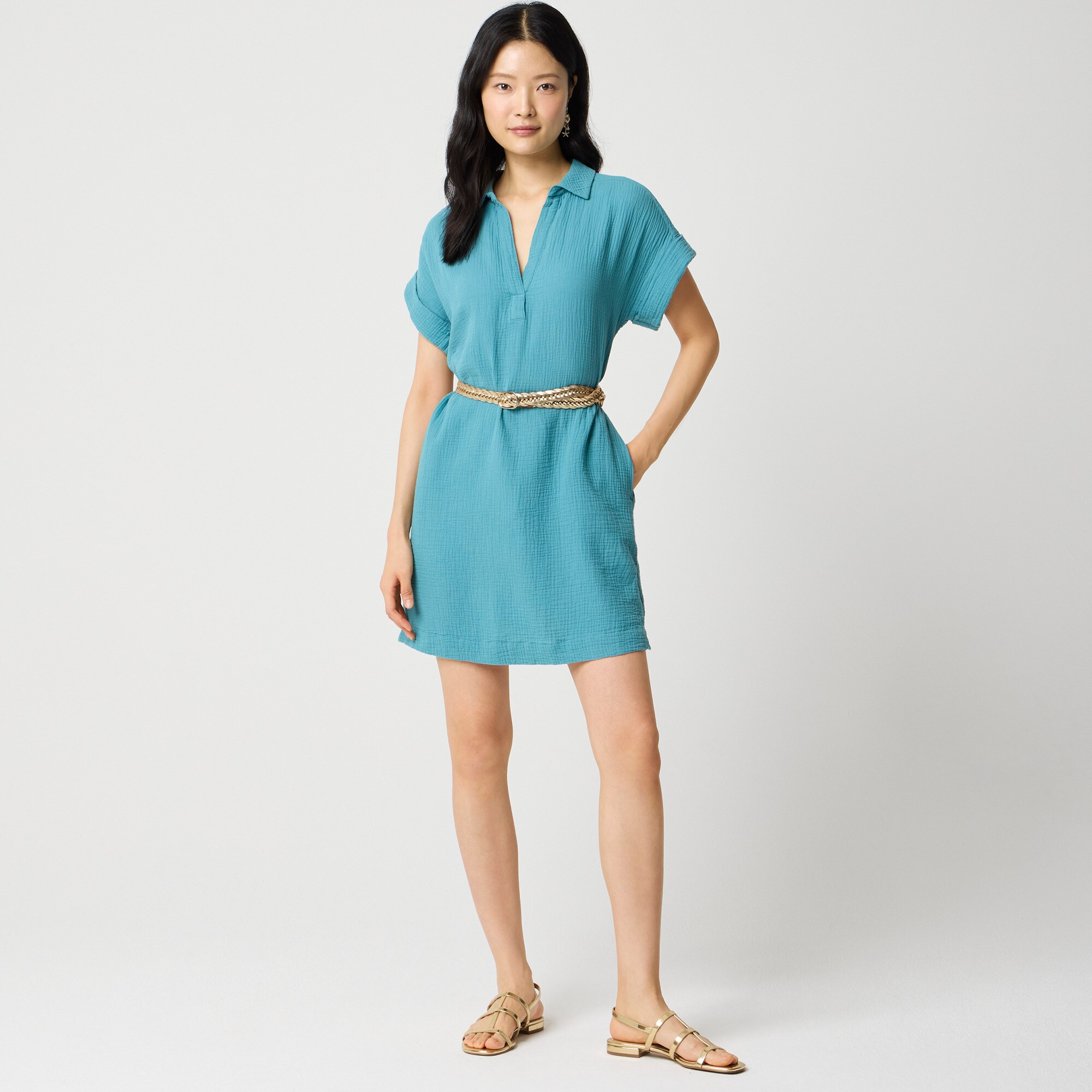 Short-sleeve gauze popover dress