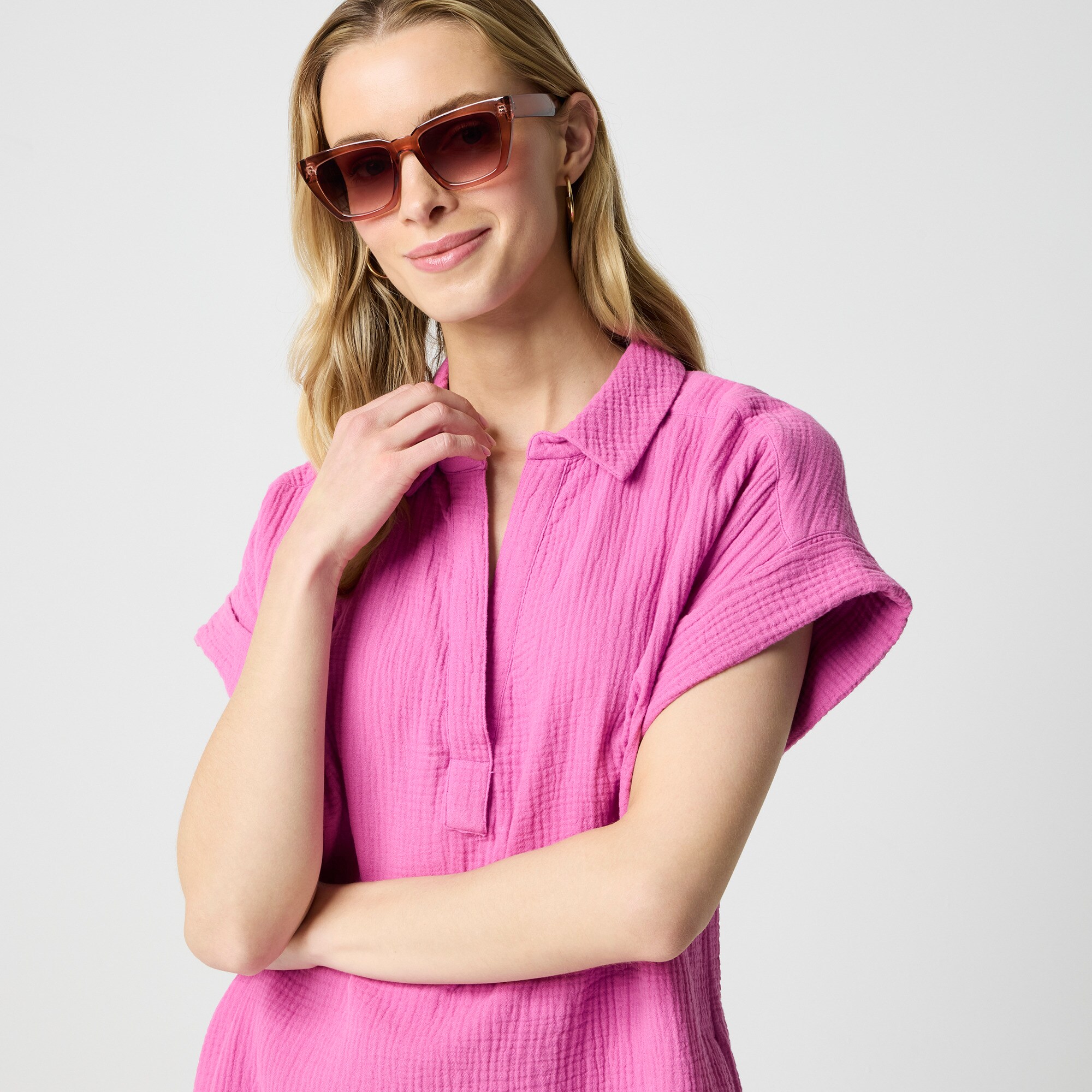 Short-sleeve gauze popover dress