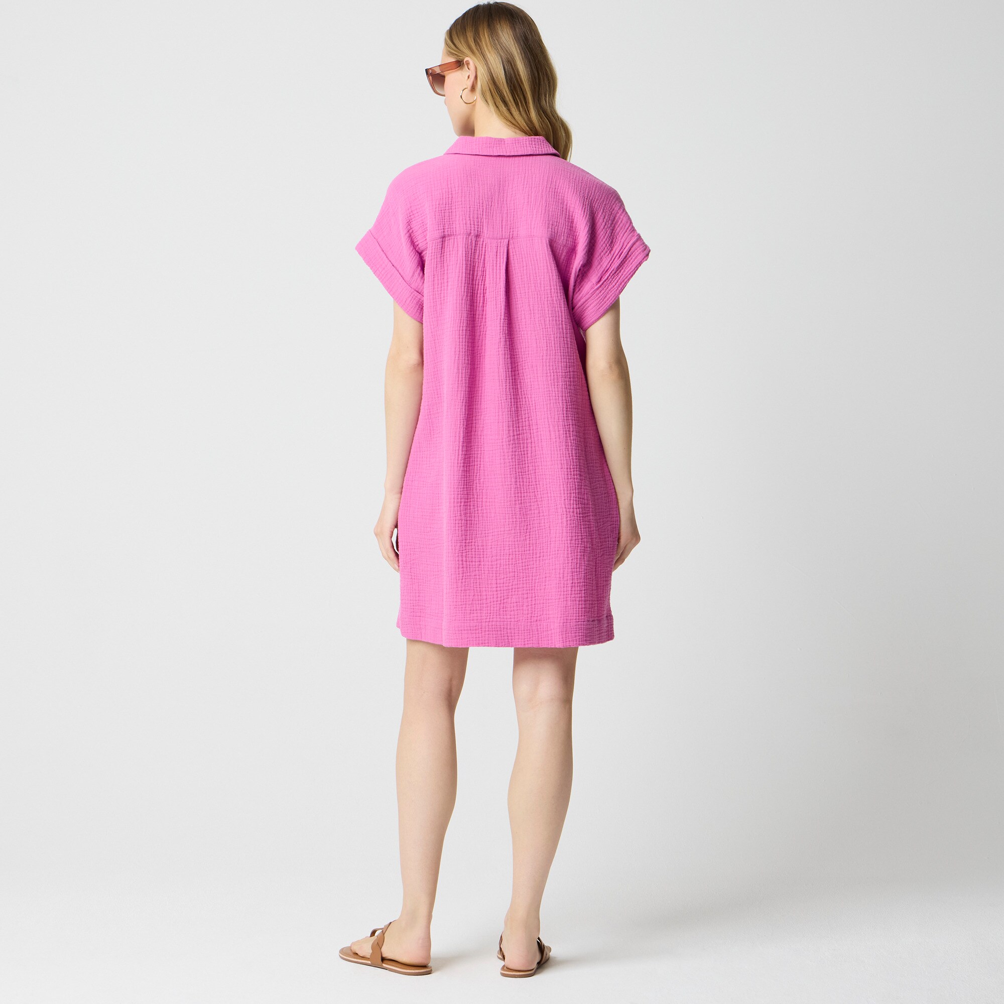 Short-sleeve gauze popover dress