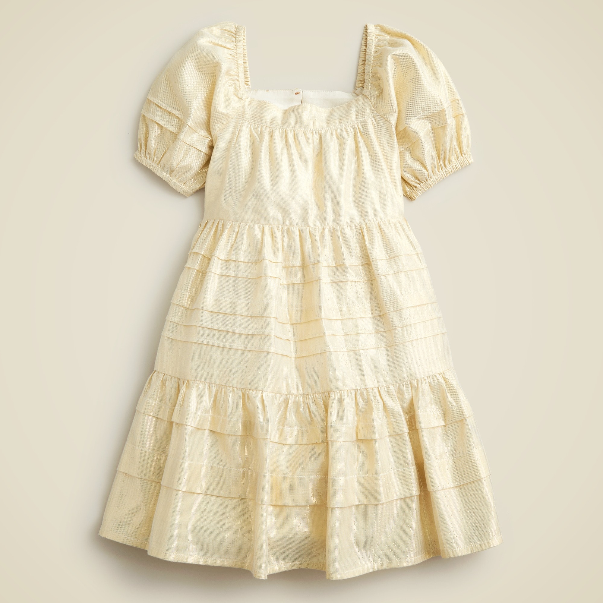  Girls' pintuck dress in gold lam&eacute;