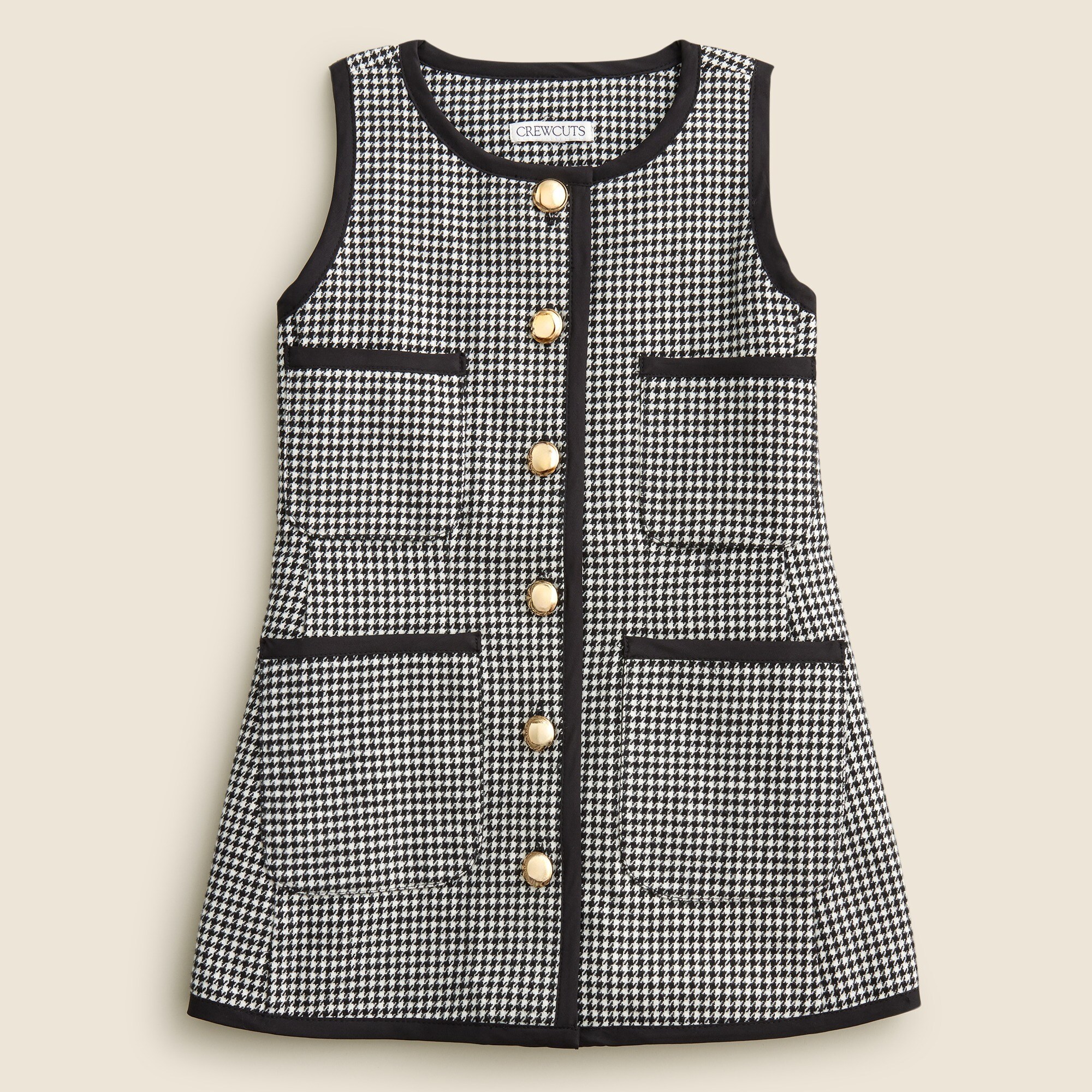 Girls' patch-pocket dress in houndstooth