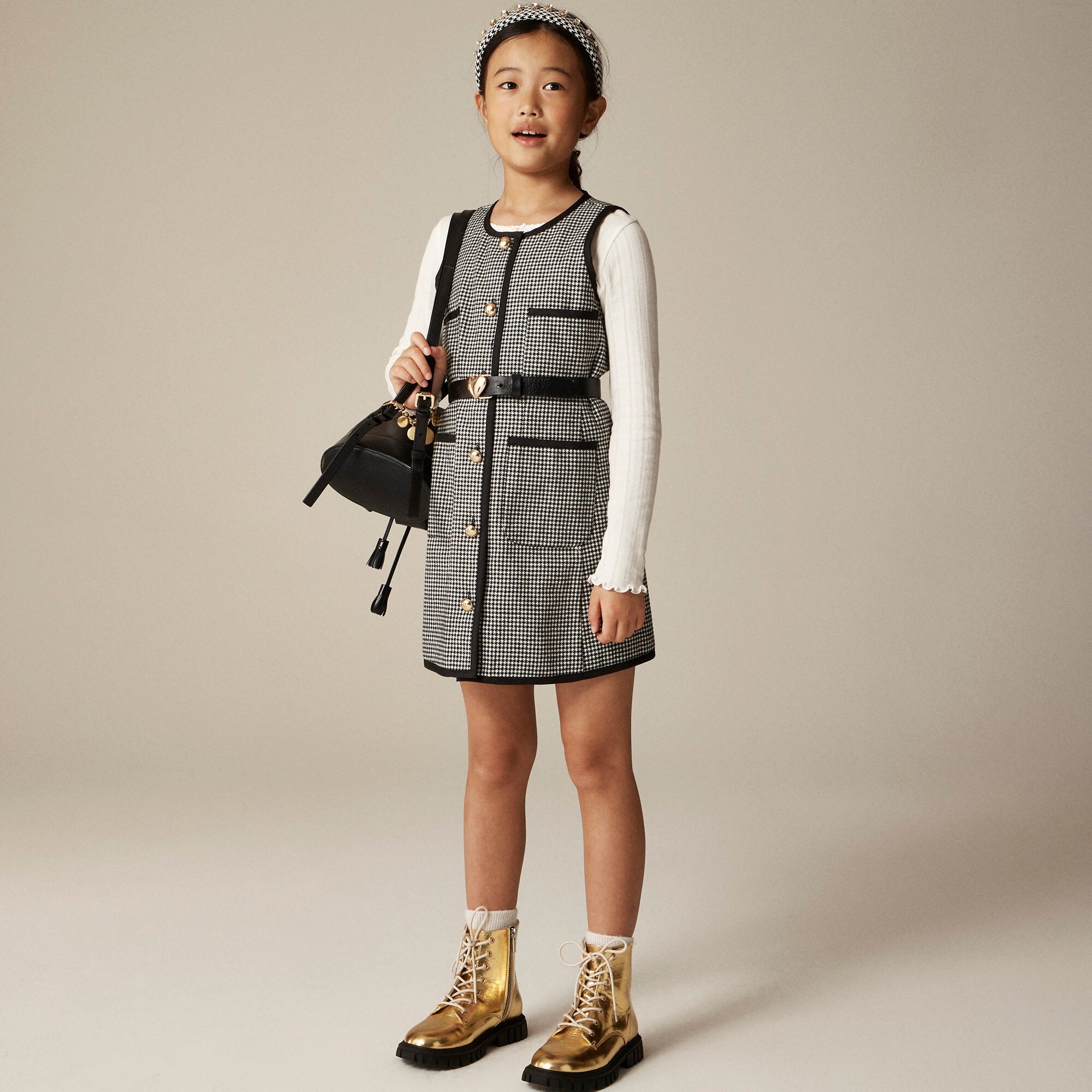 j.crew: girls' patch-pocket dress in houndstooth for girls