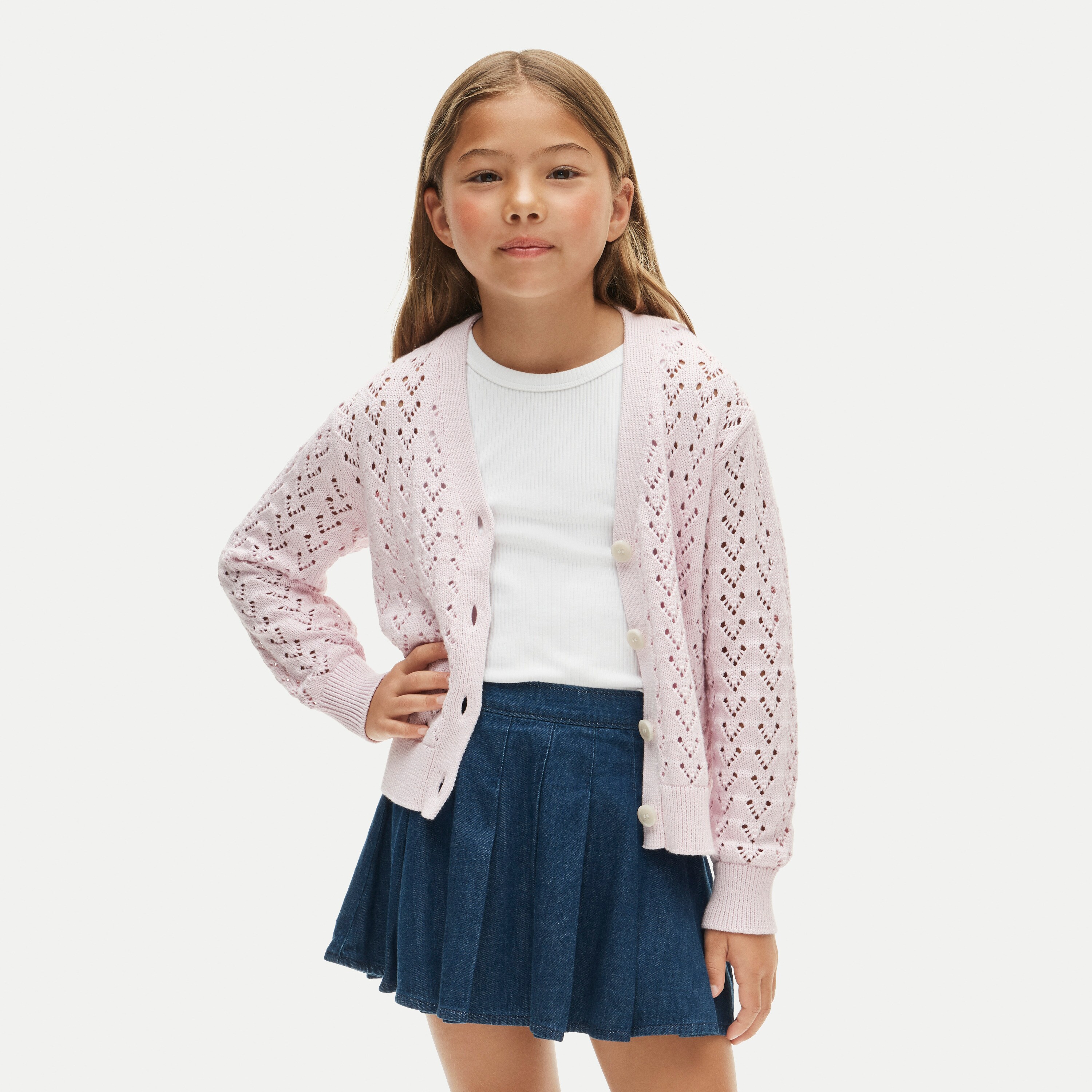 Girls' pleated skirt in drapey denim