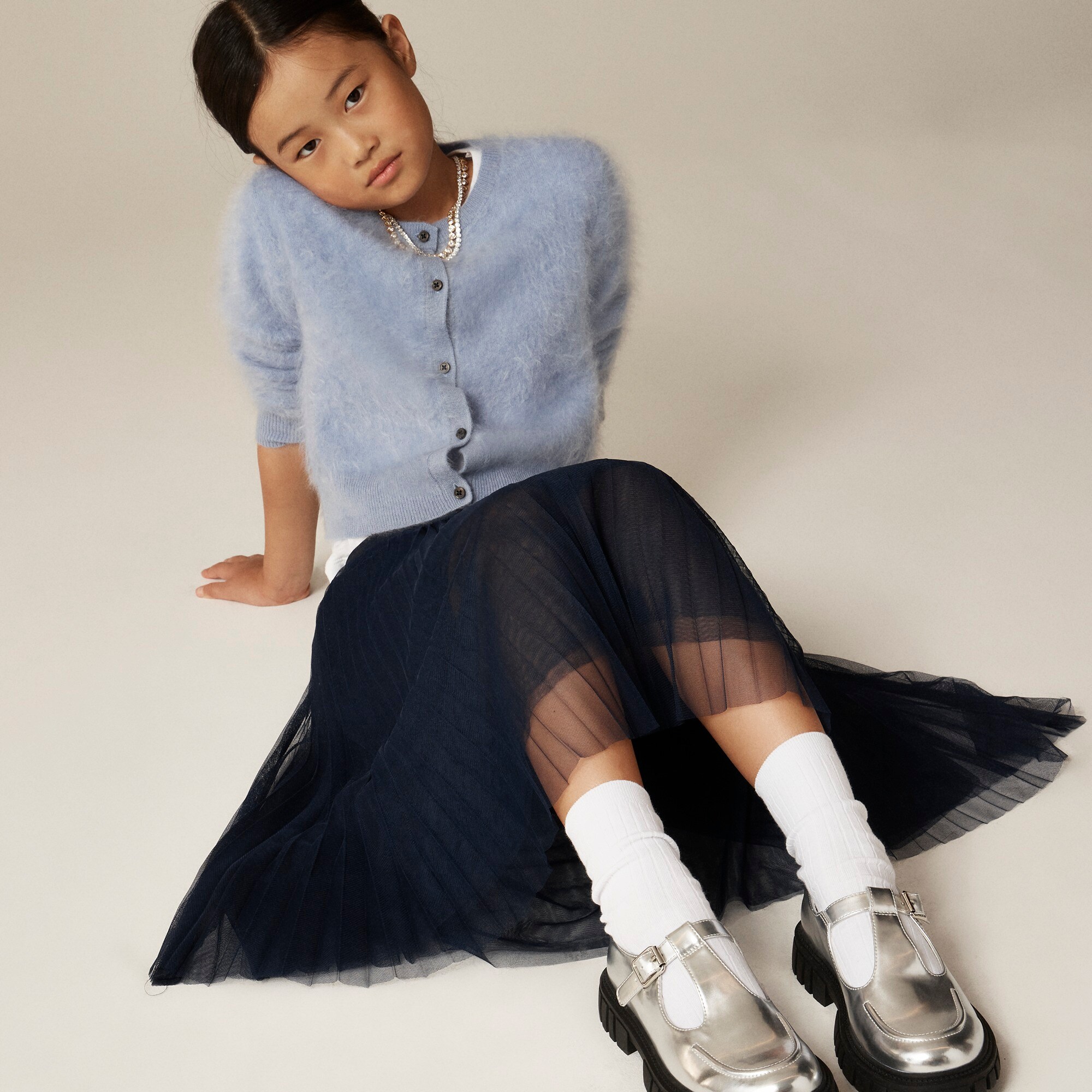  Girls' pleated midi skirt in tulle