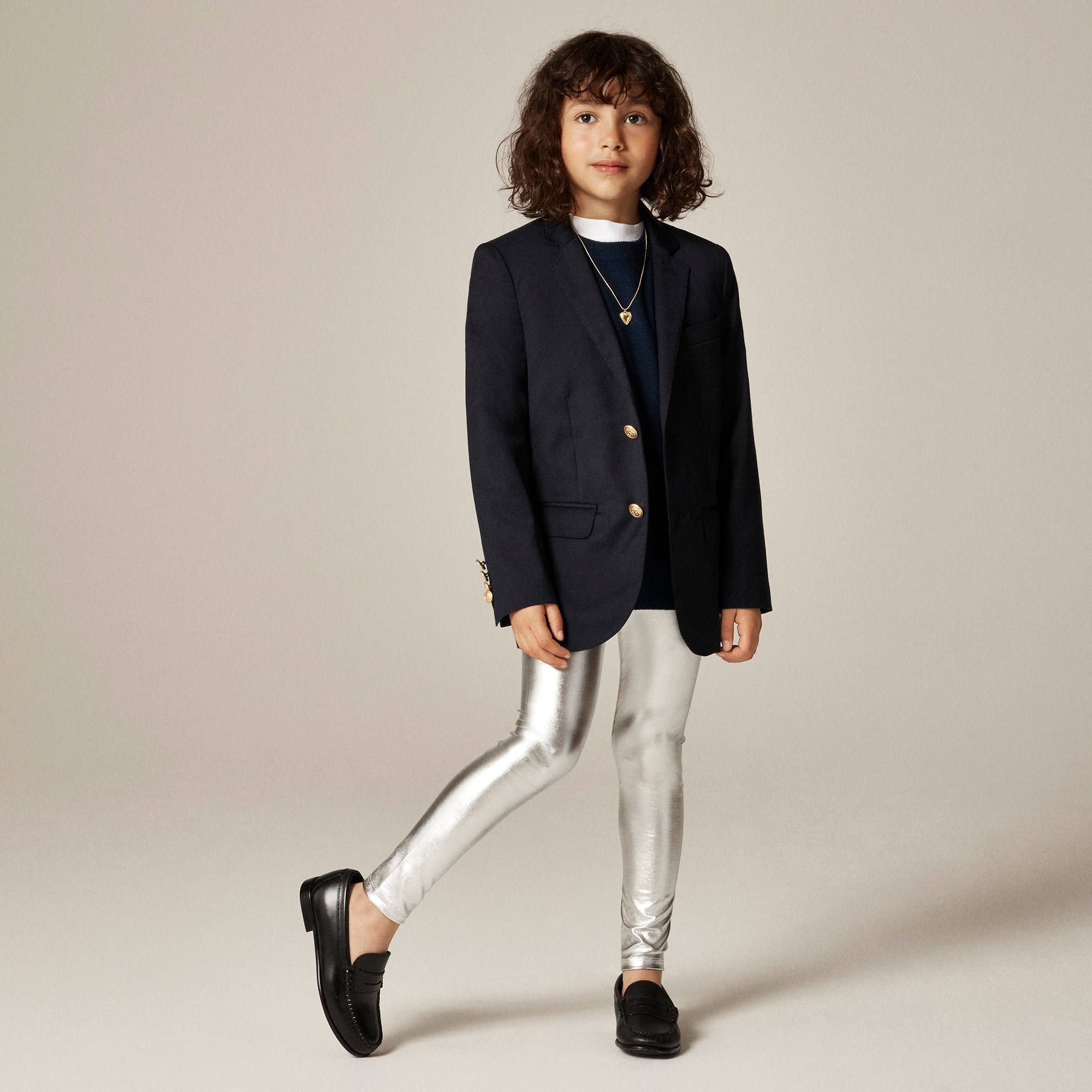  Girls' metallic faux-leather leggings