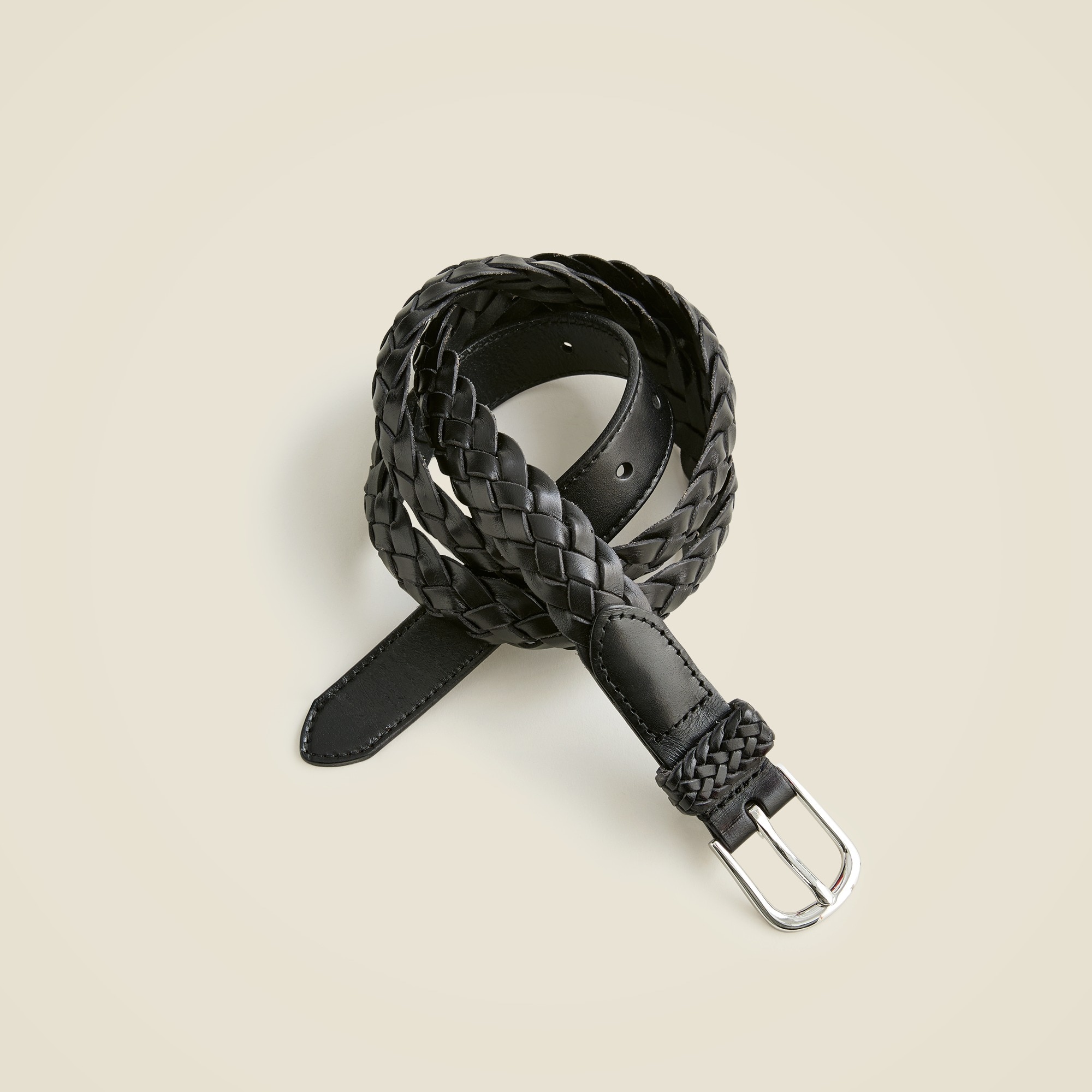 Narrow braided leather belt