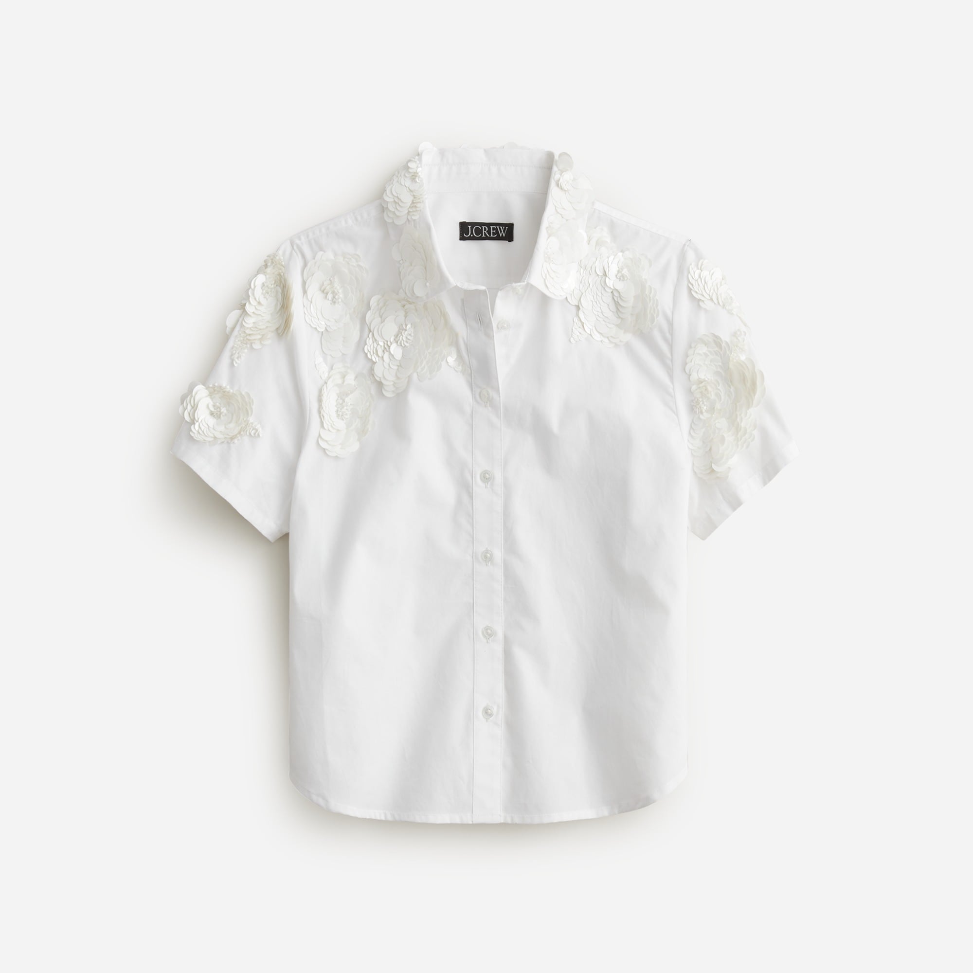 womens Collection cropped button-up shirt with floral appliqu&eacute;s