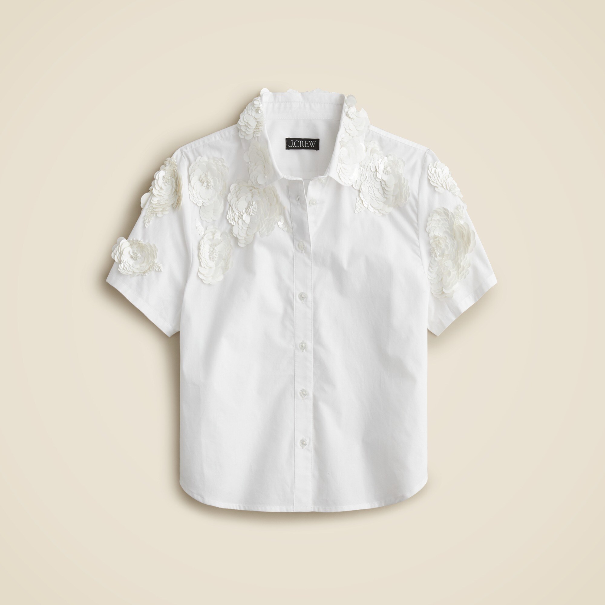 Collection cropped button-up shirt with floral appliqués