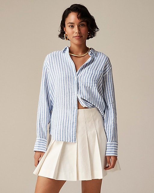 womens Gar&ccedil;on classic shirt in striped cotton-linen blend gauze