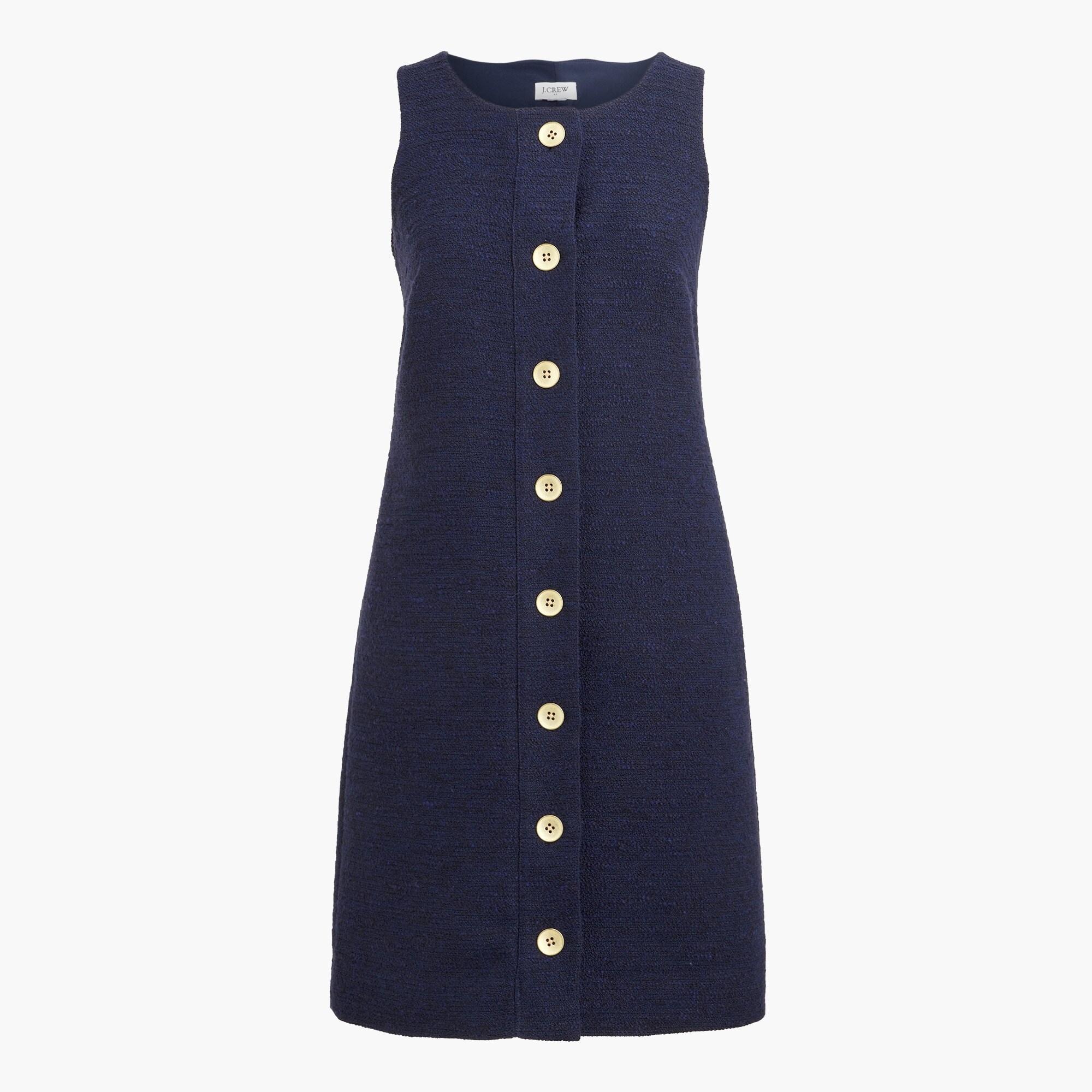 sleeveless tweed button-front shift dress for women