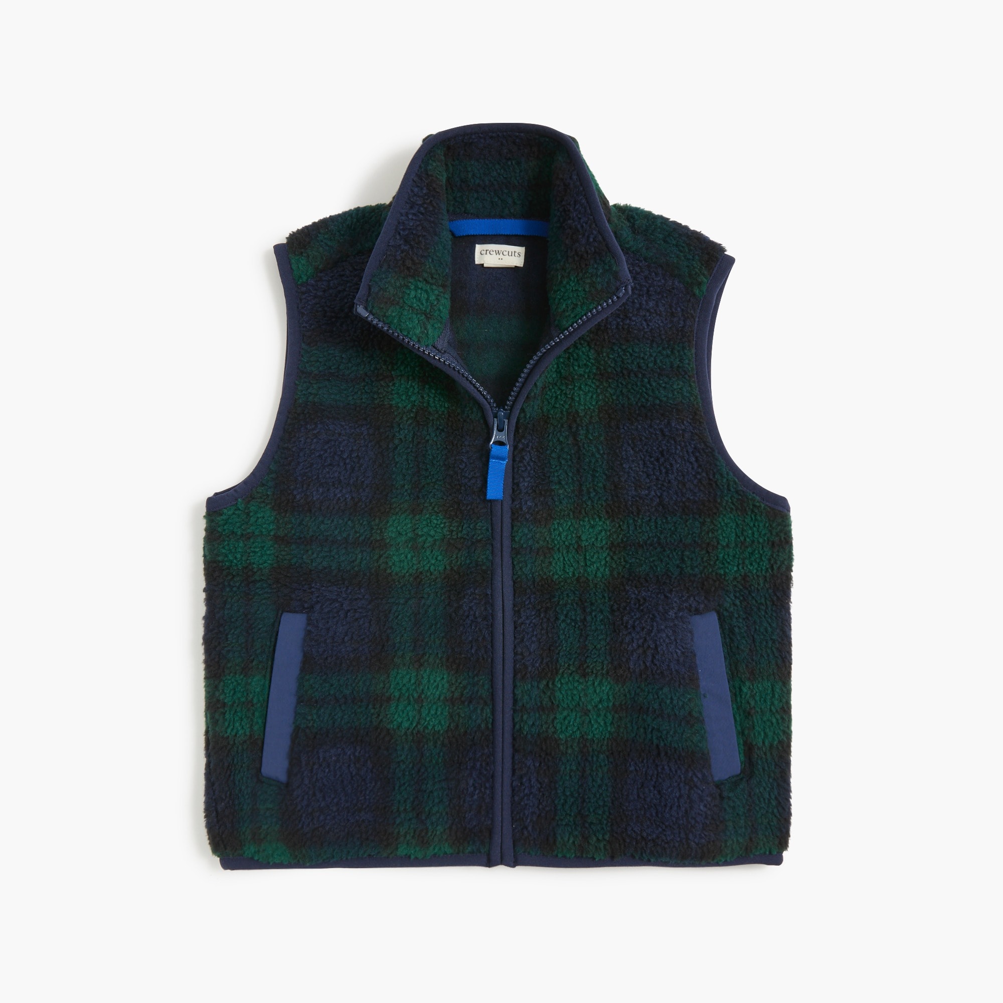 Boys' Black Watch plaid sherpa vest