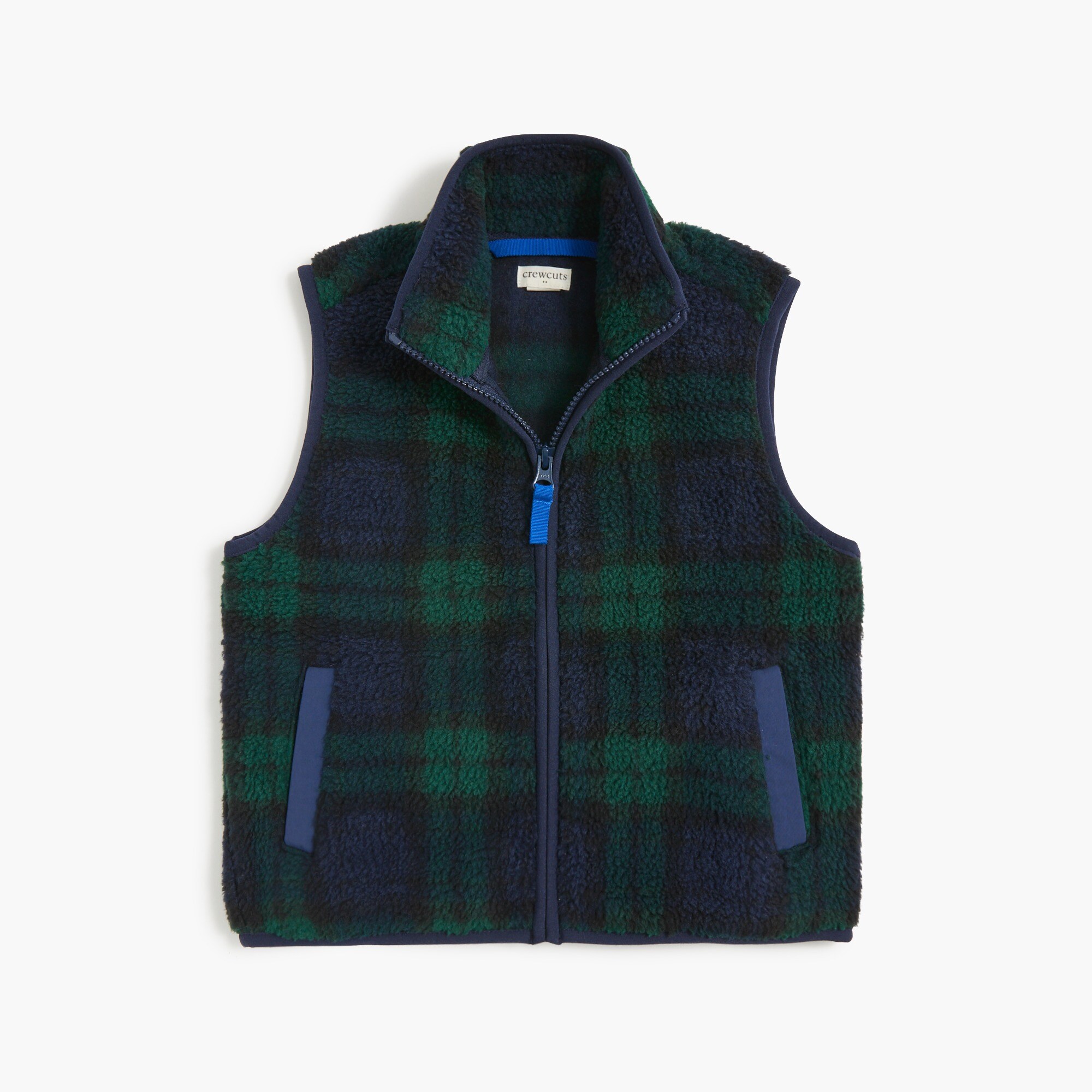 Boys' Black Watch plaid sherpa vest