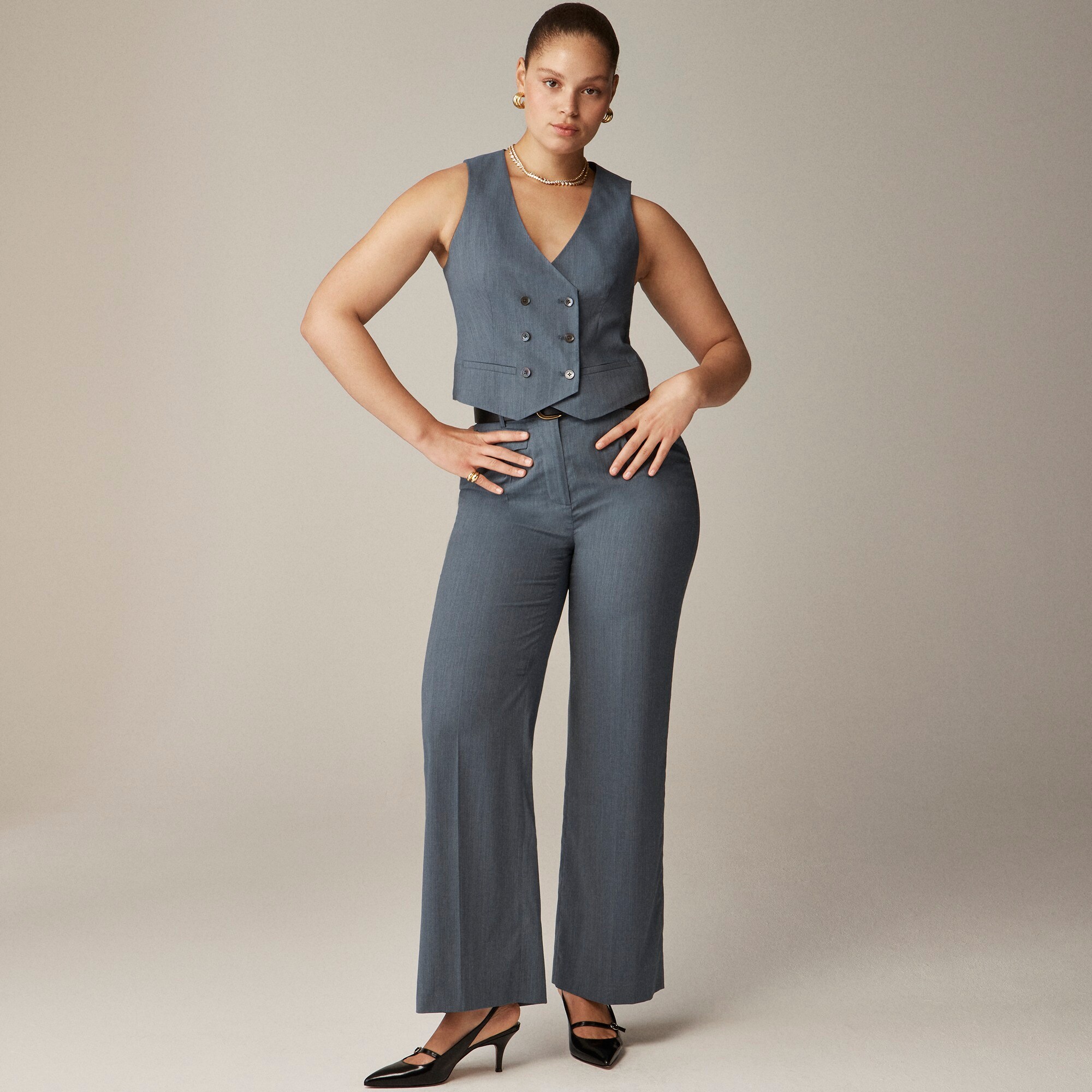 Double-breasted vest in gauzy Italian wool blend