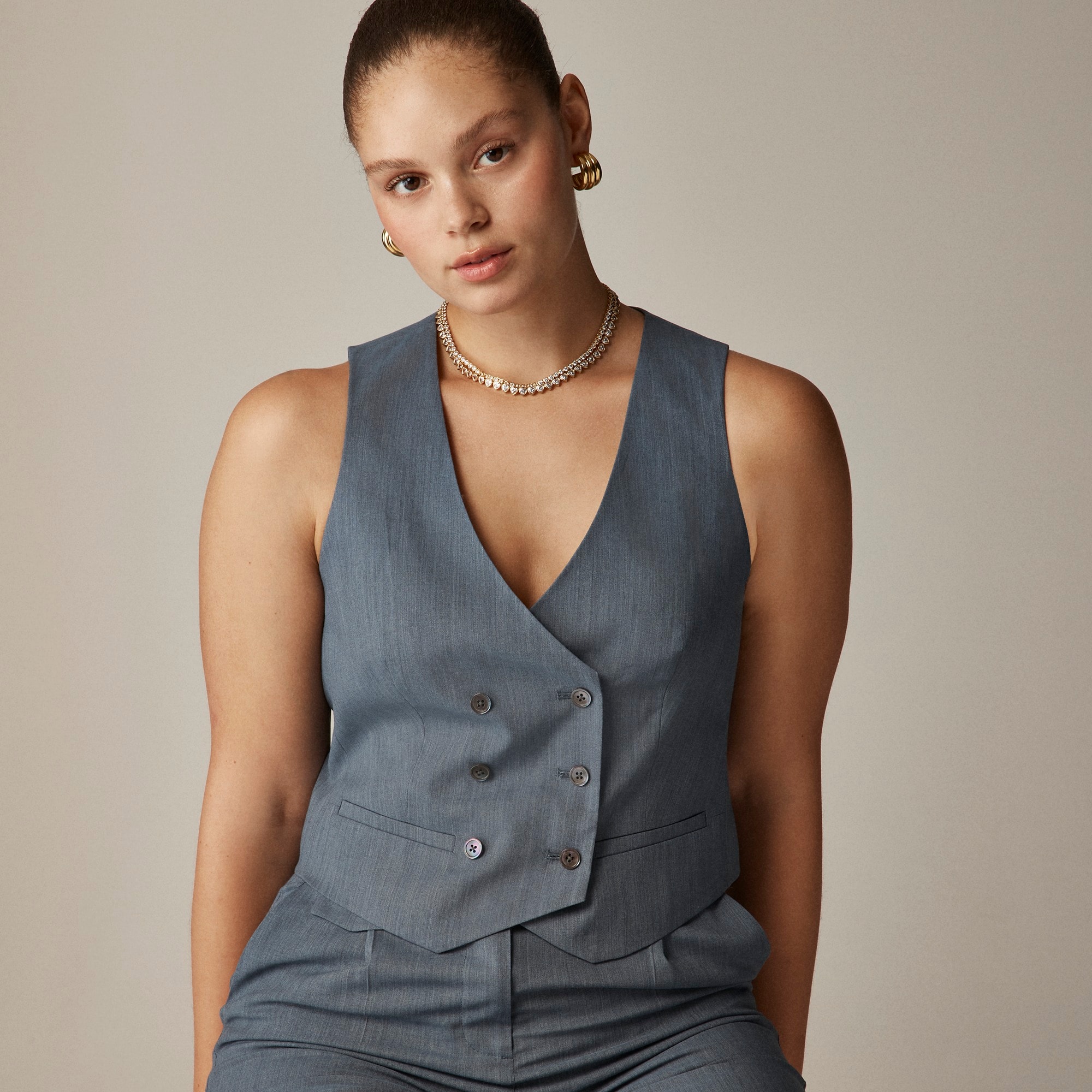 j.crew: double-breasted vest in gauzy italian wool blend for women