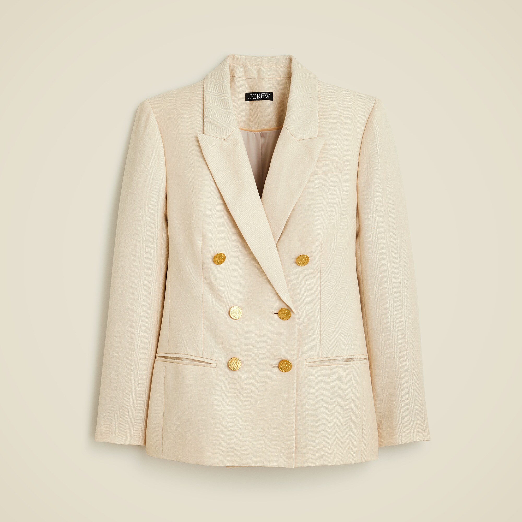 Double-breasted Blazer In Herringbone Linen-wool Blend For Women