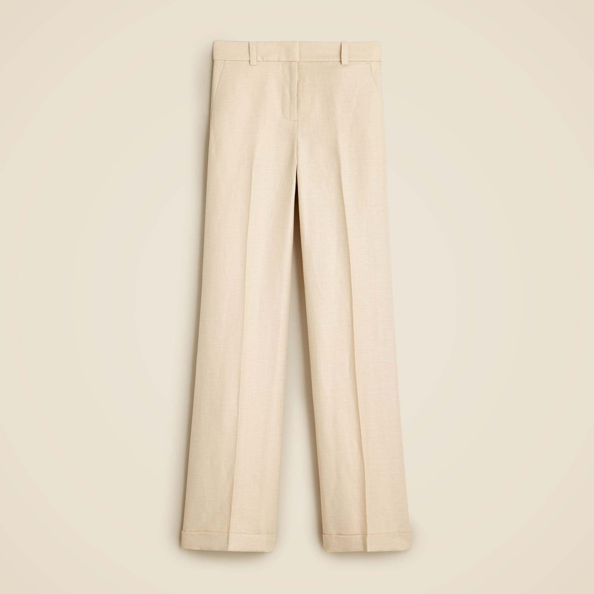 Cuffed wide-leg trouser in herringbone linen-wool blend