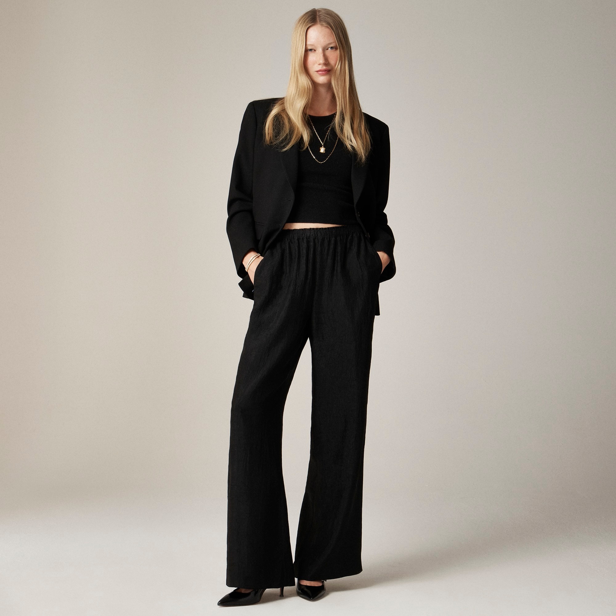 womens Petite Stratus pant in textured satin