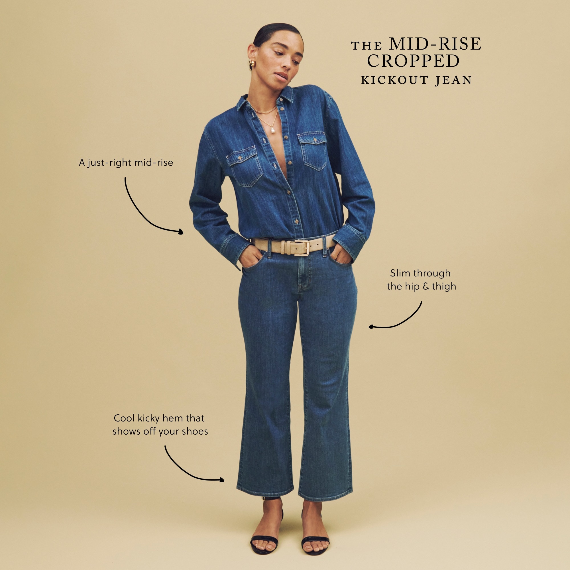 Mid-rise kickout jean