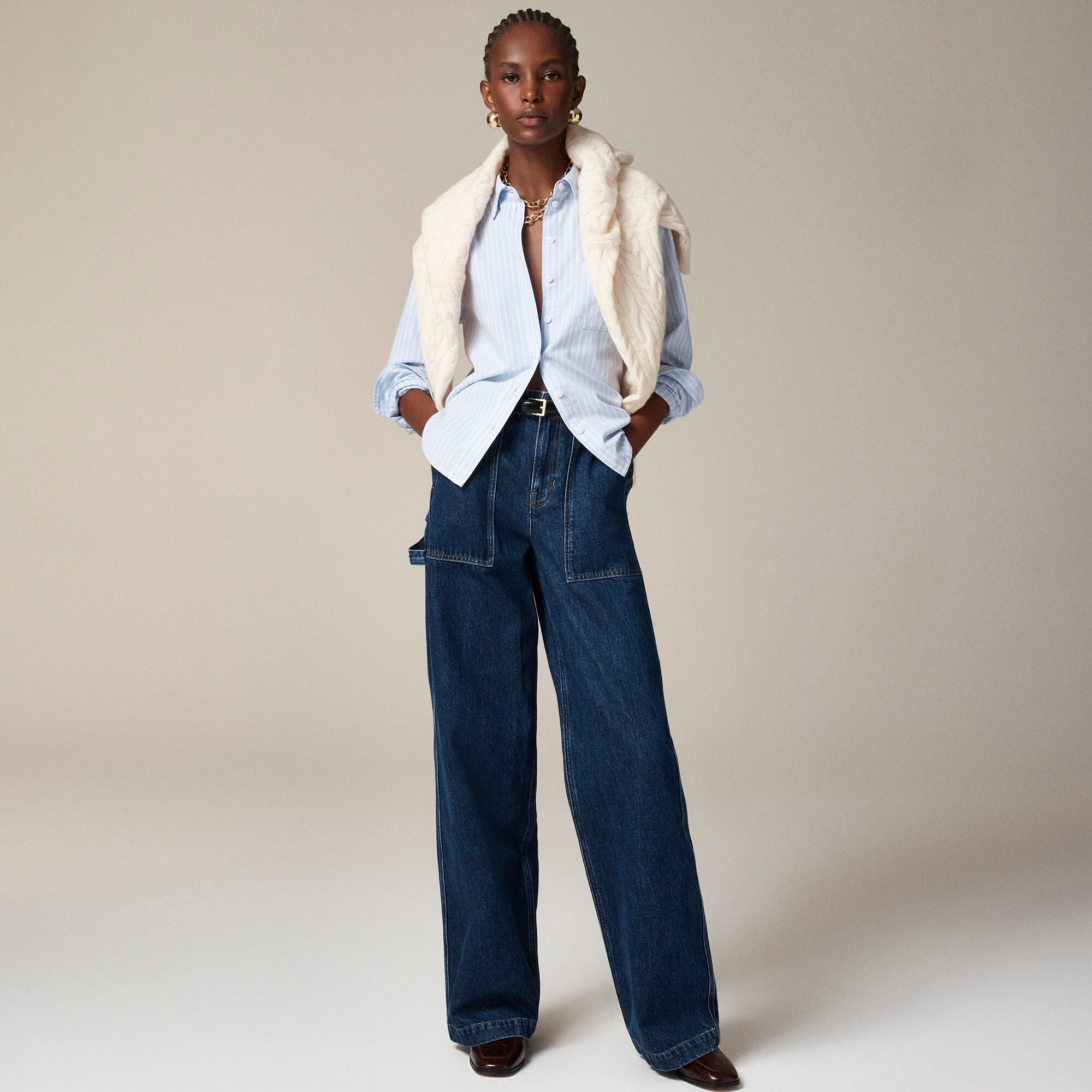 j.crew: point sur wide-leg carpenter jean in deep dusk wash for women