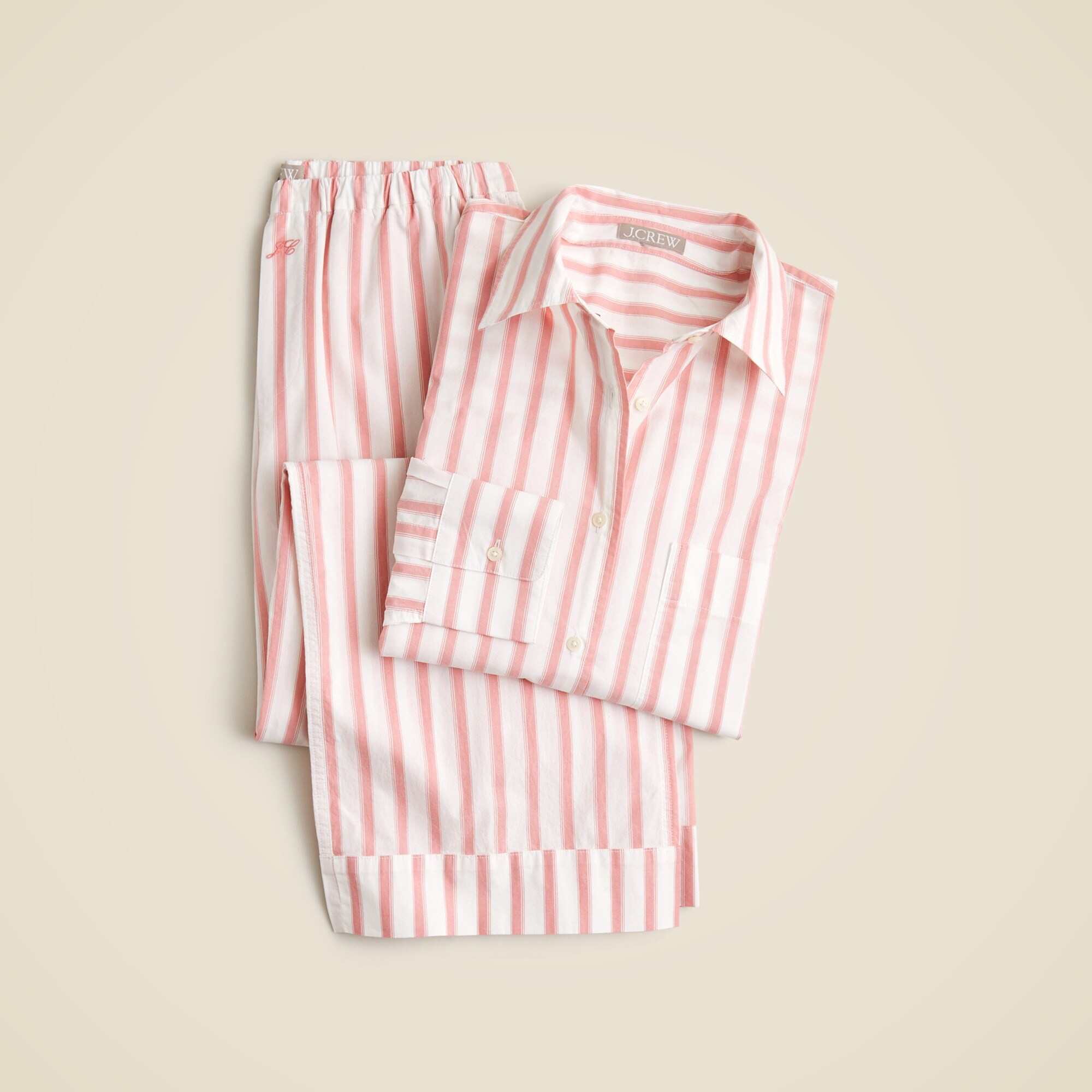 Relaxed cotton poplin pajama pant set in stripe