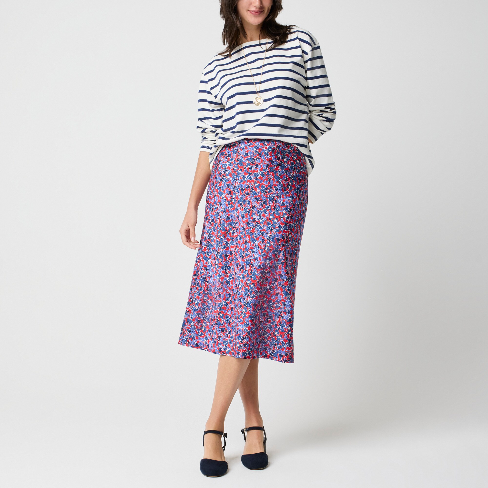  Petite printed bias slip skirt