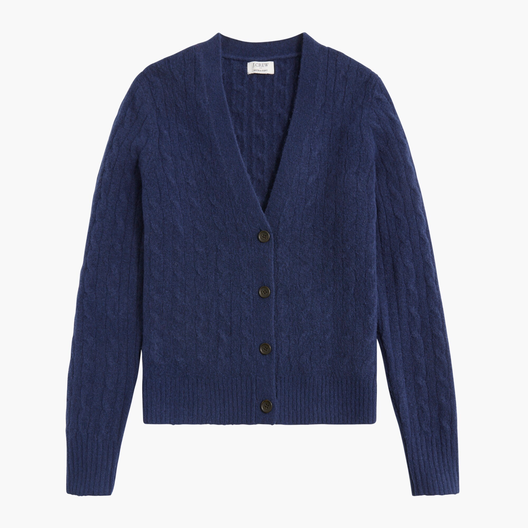 Cable-knit cardigan sweater in extra-soft yarn