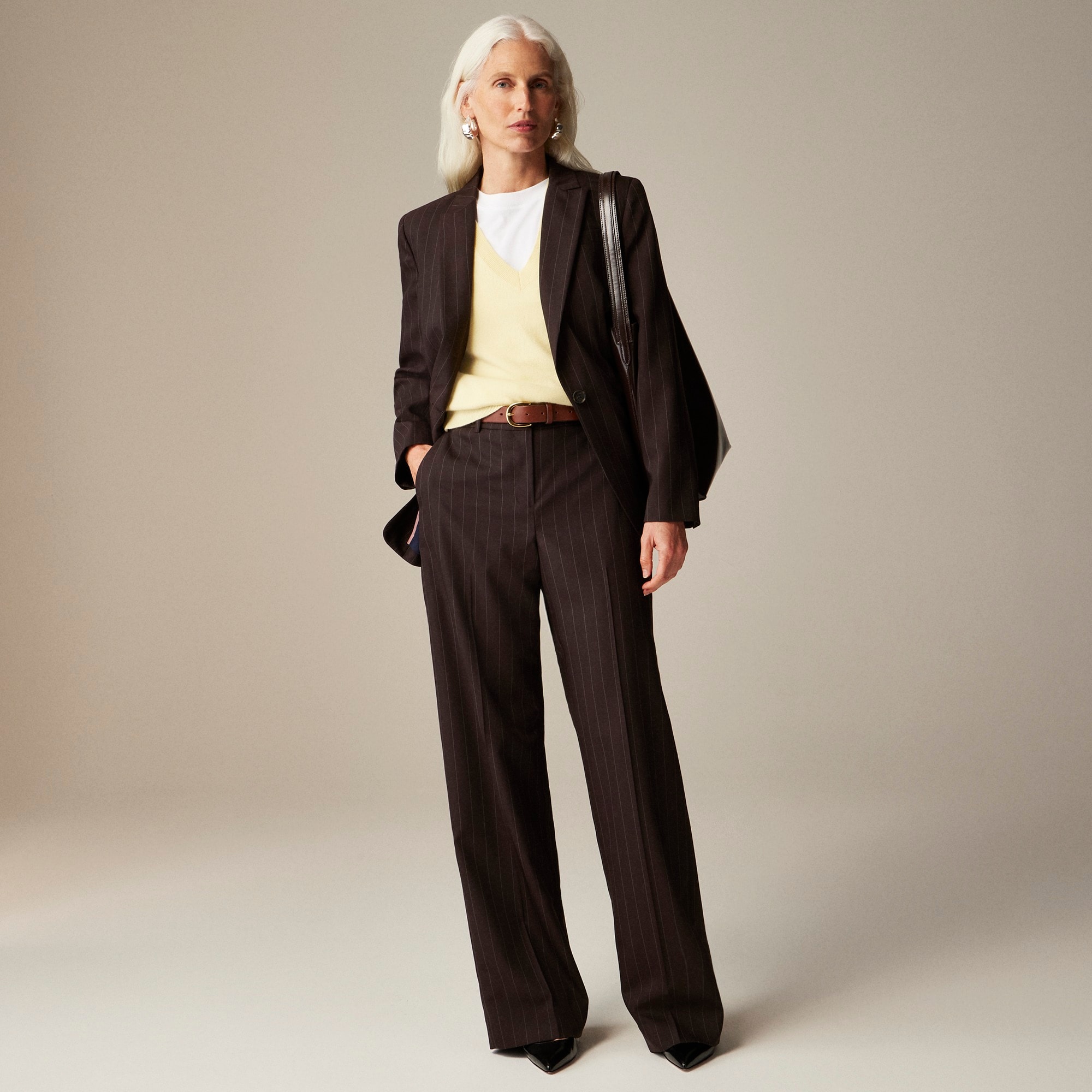  Tall Collection full-length Sydney wide-leg pant in pinstripe wool blend