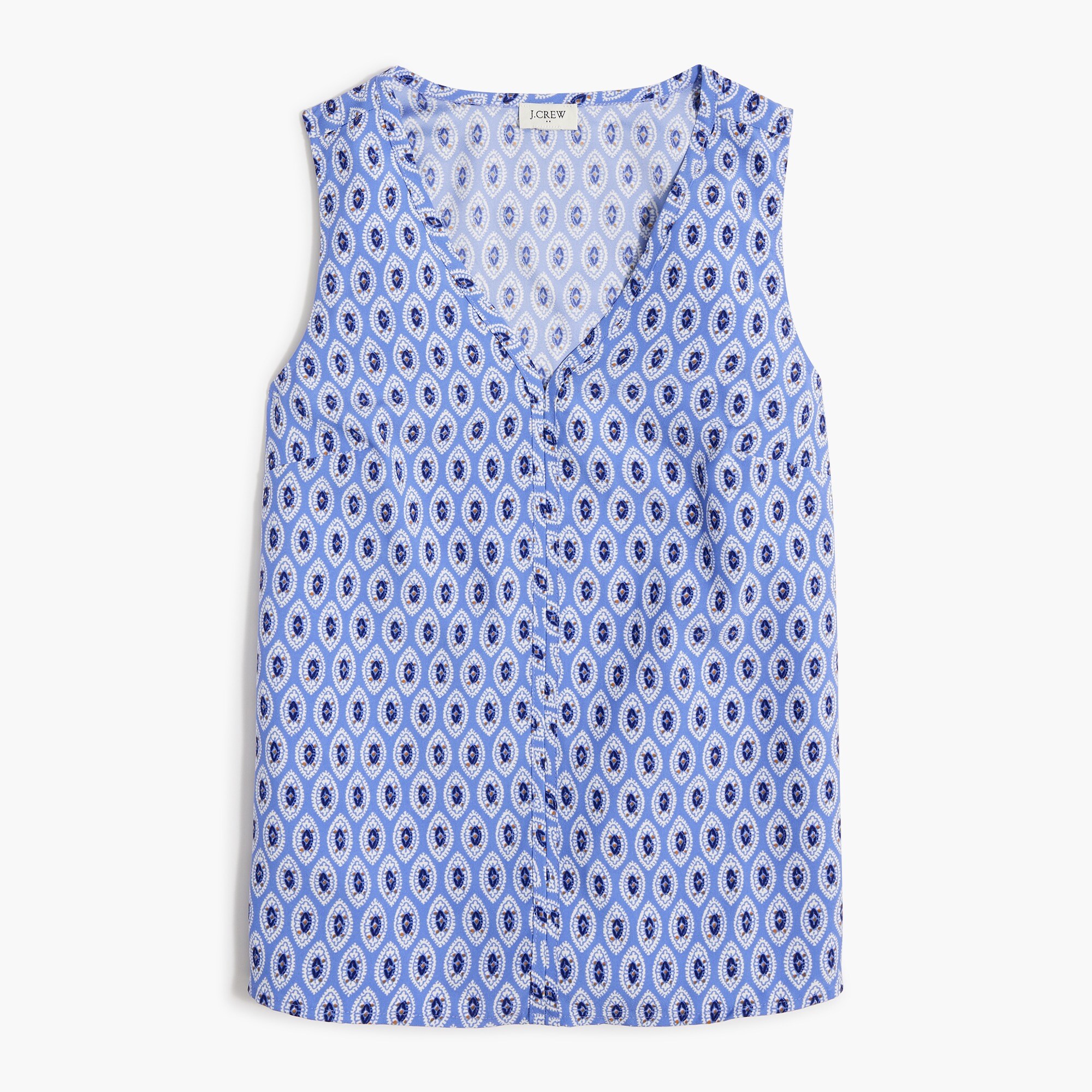 Printed sleeveless V-neck crepe shell
