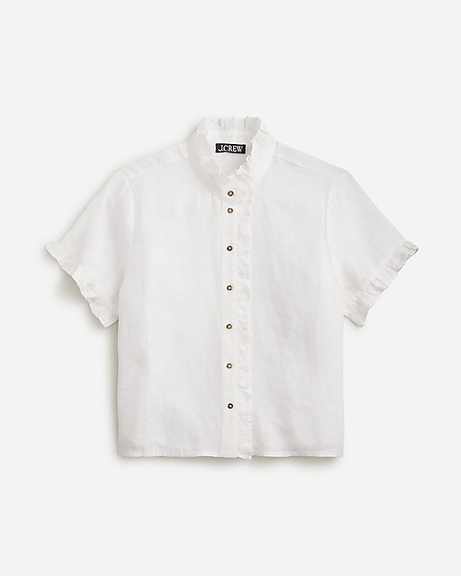 womens Ruffle-trim button-up shirt in linen