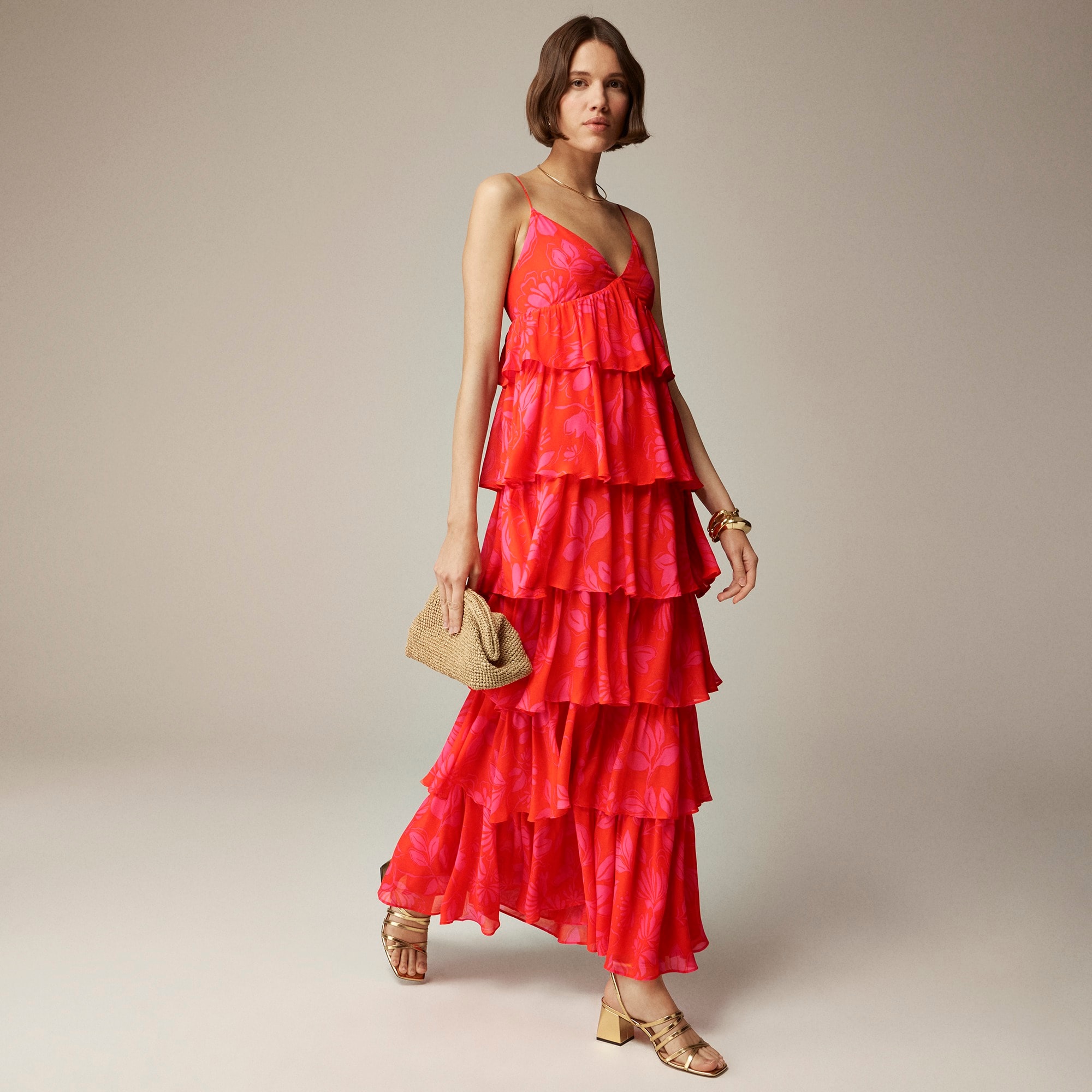  Collection ruffle-tier dress in chiffon