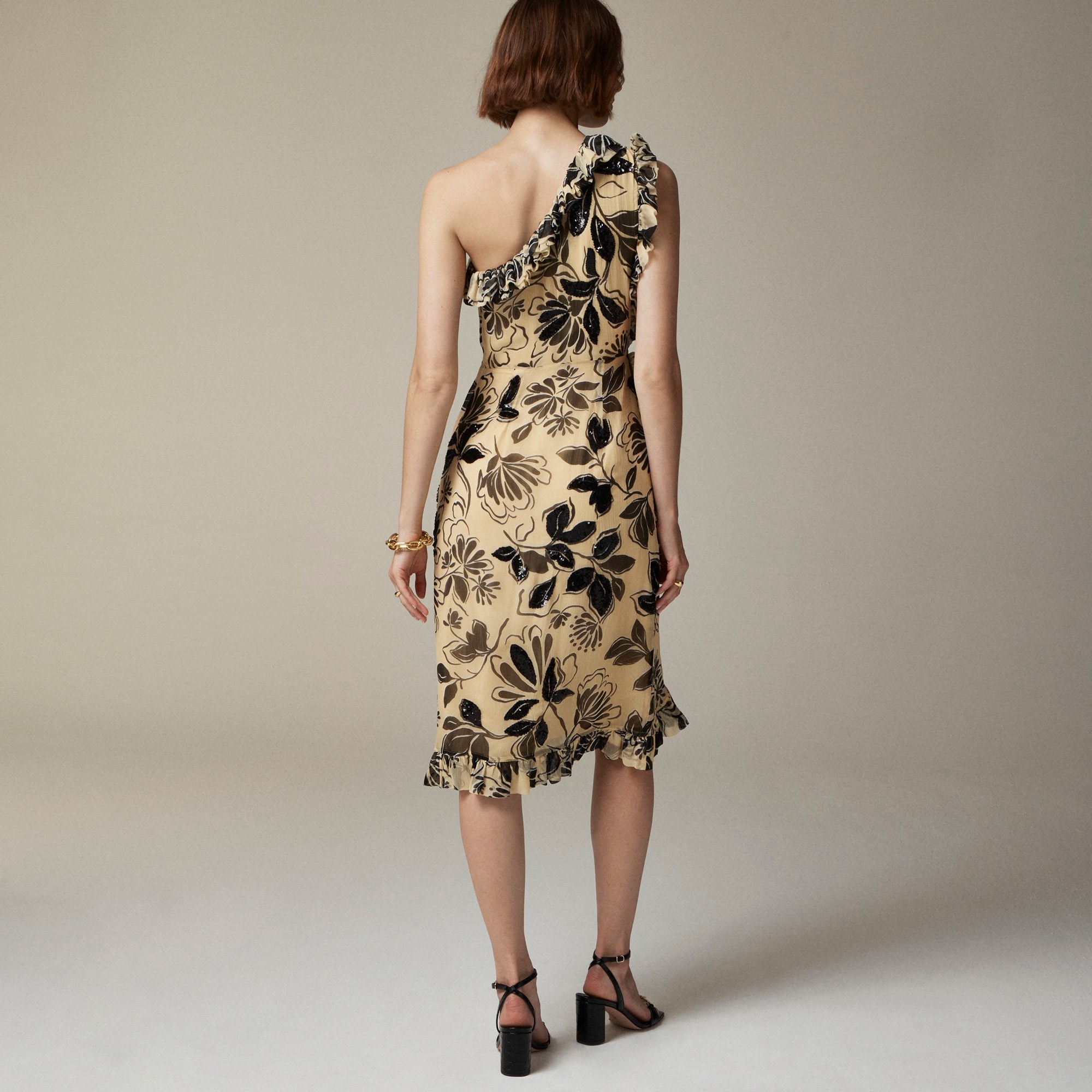 Collection one-shoulder sequin dress in crinkle chiffon