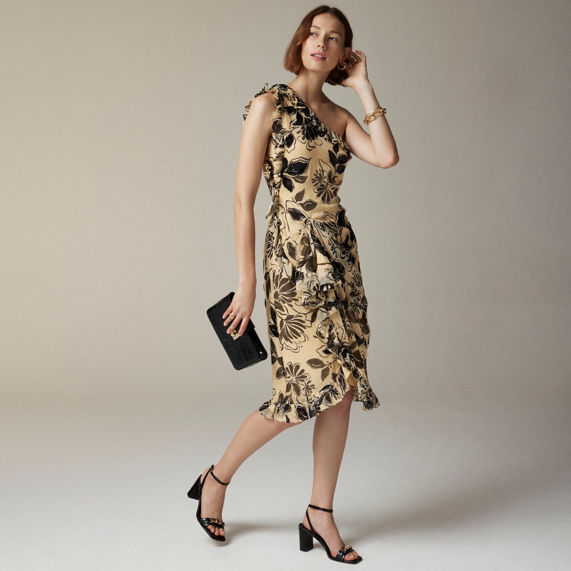 Collection one-shoulder sequin dress in crinkle chiffon