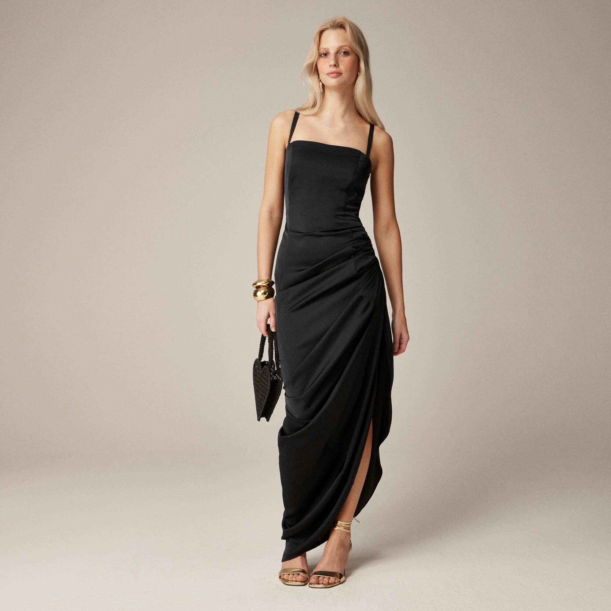 J.Crew: Collection Asymmetrical Ruched Dress In Stretch Satin For Women