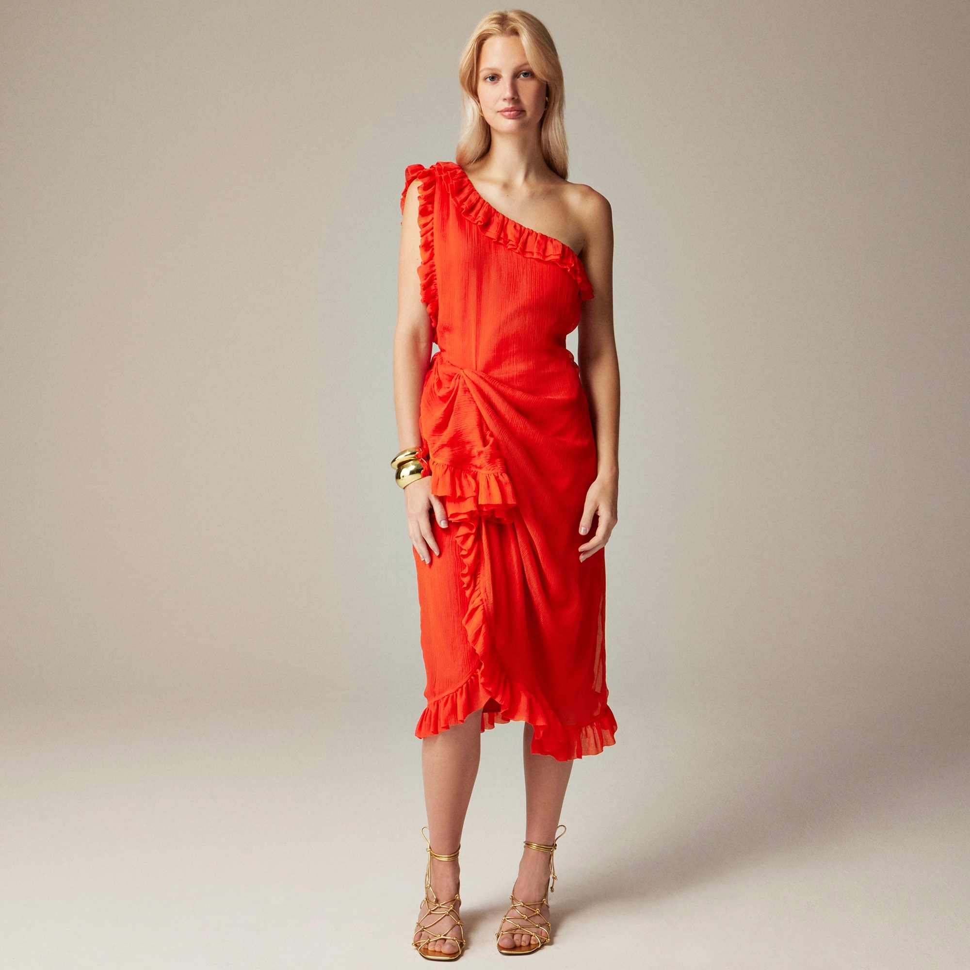  Collection one-shoulder dress in crinkle chiffon