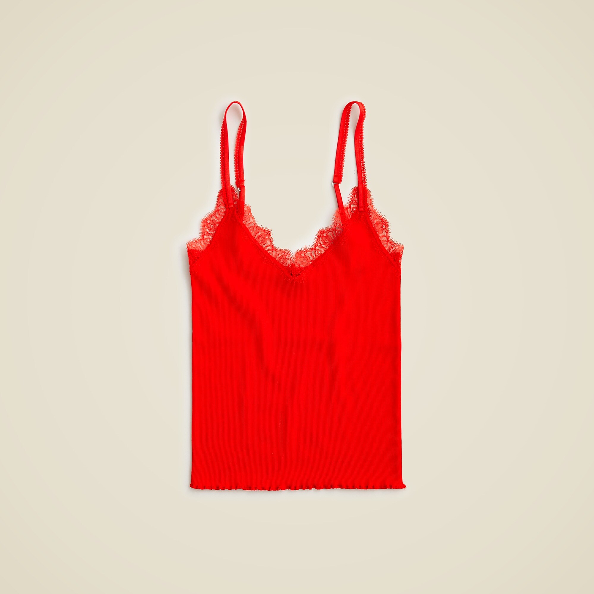 Fine rib lace-trim tank top