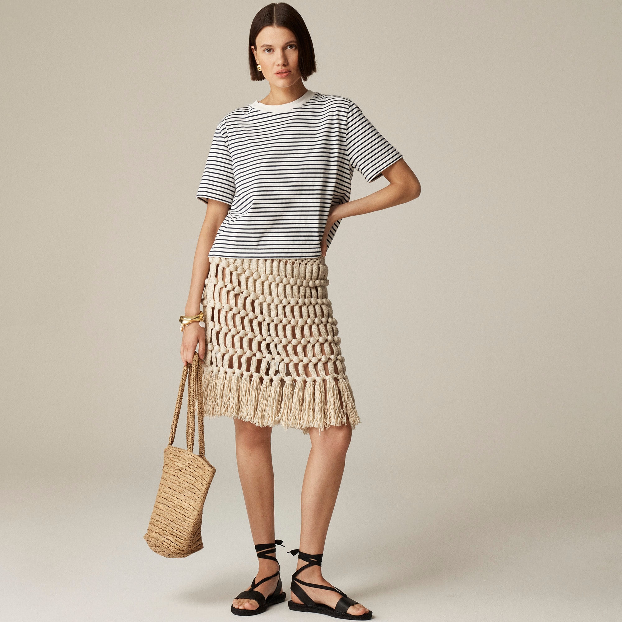 Relaxed premium-weight cropped T-shirt in stripe