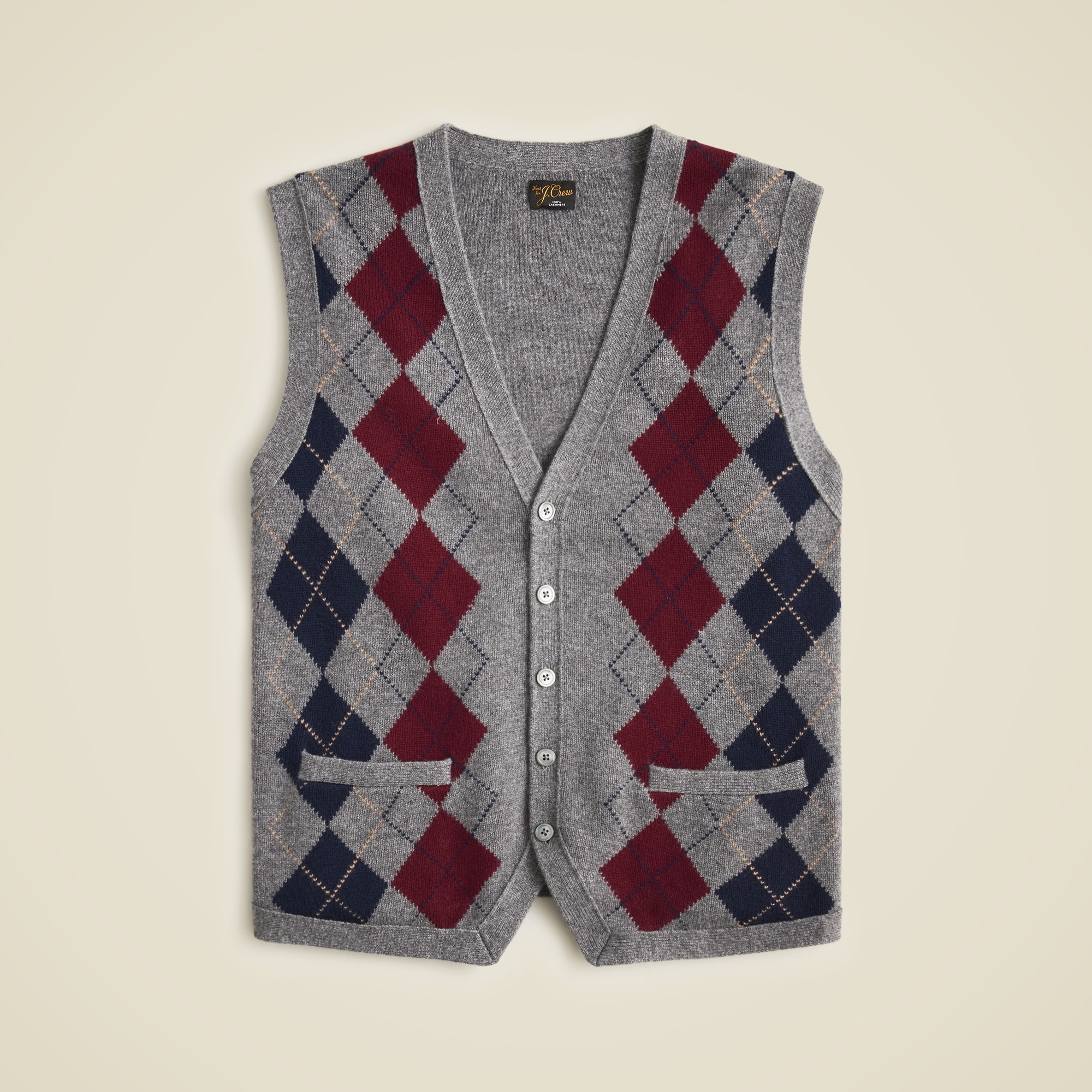 Cashmere Cardigan Sweater-vest In Argyle For Men | J.Crew