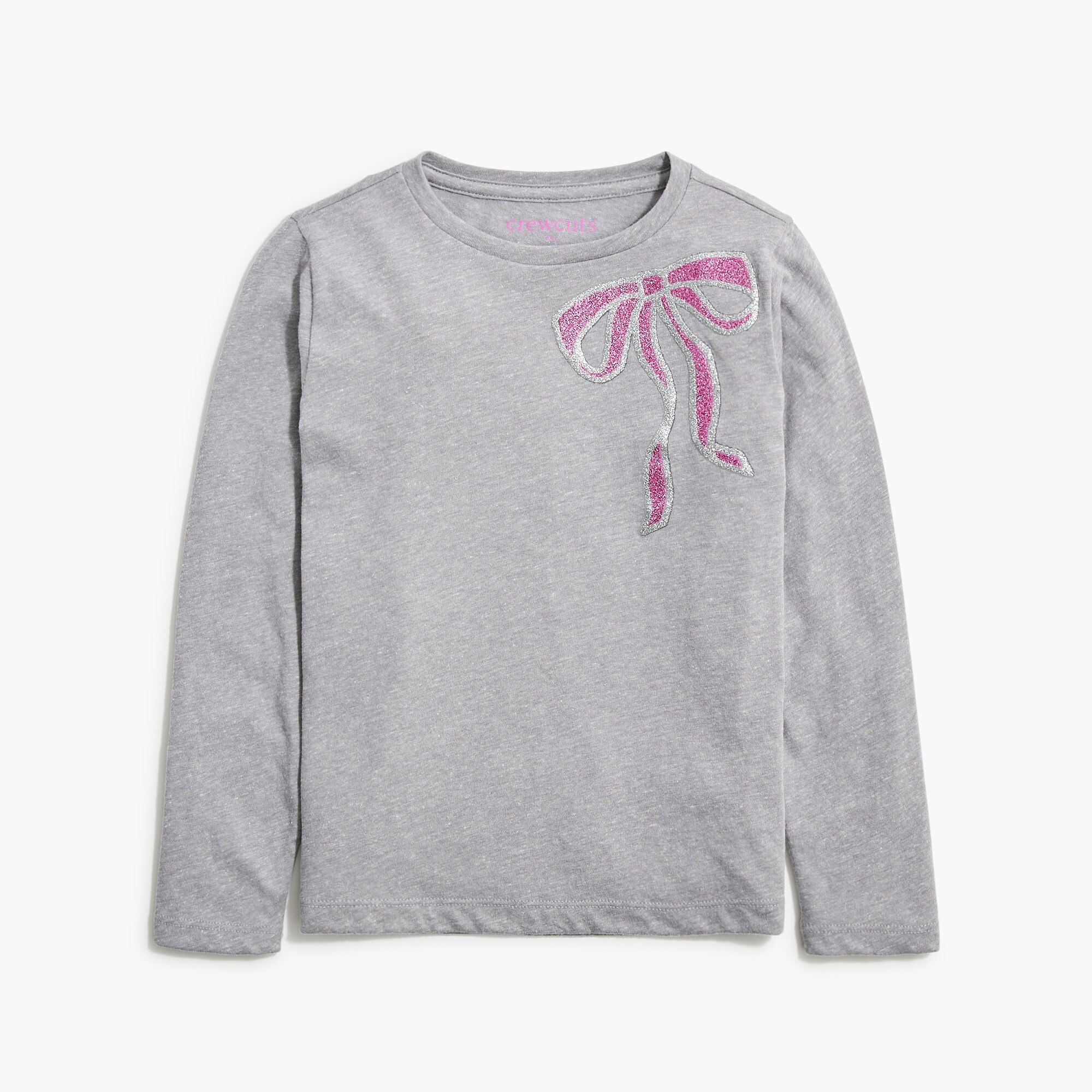 girls' long-sleeve glitter bow graphic tee for girls