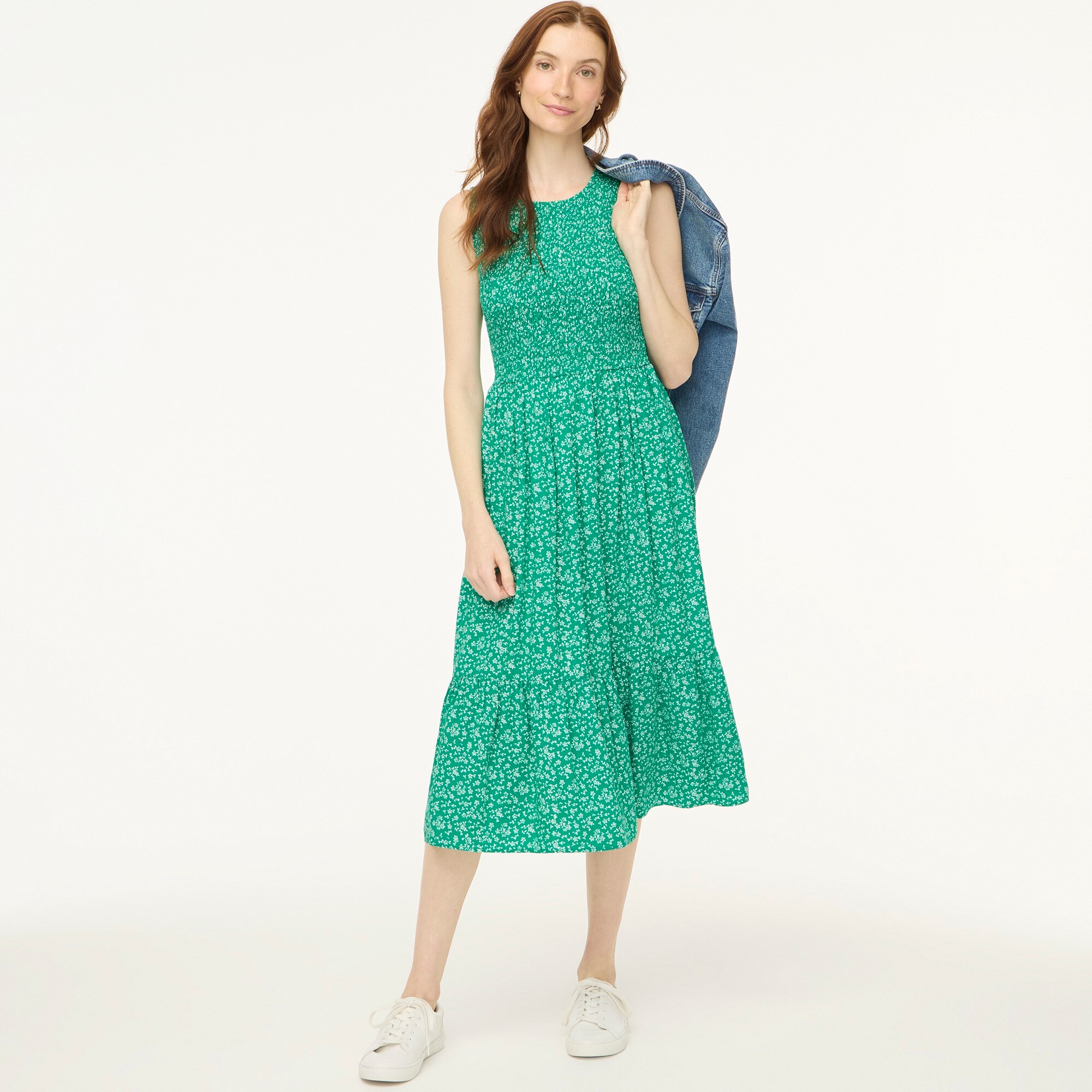 Petite smocked midi dress