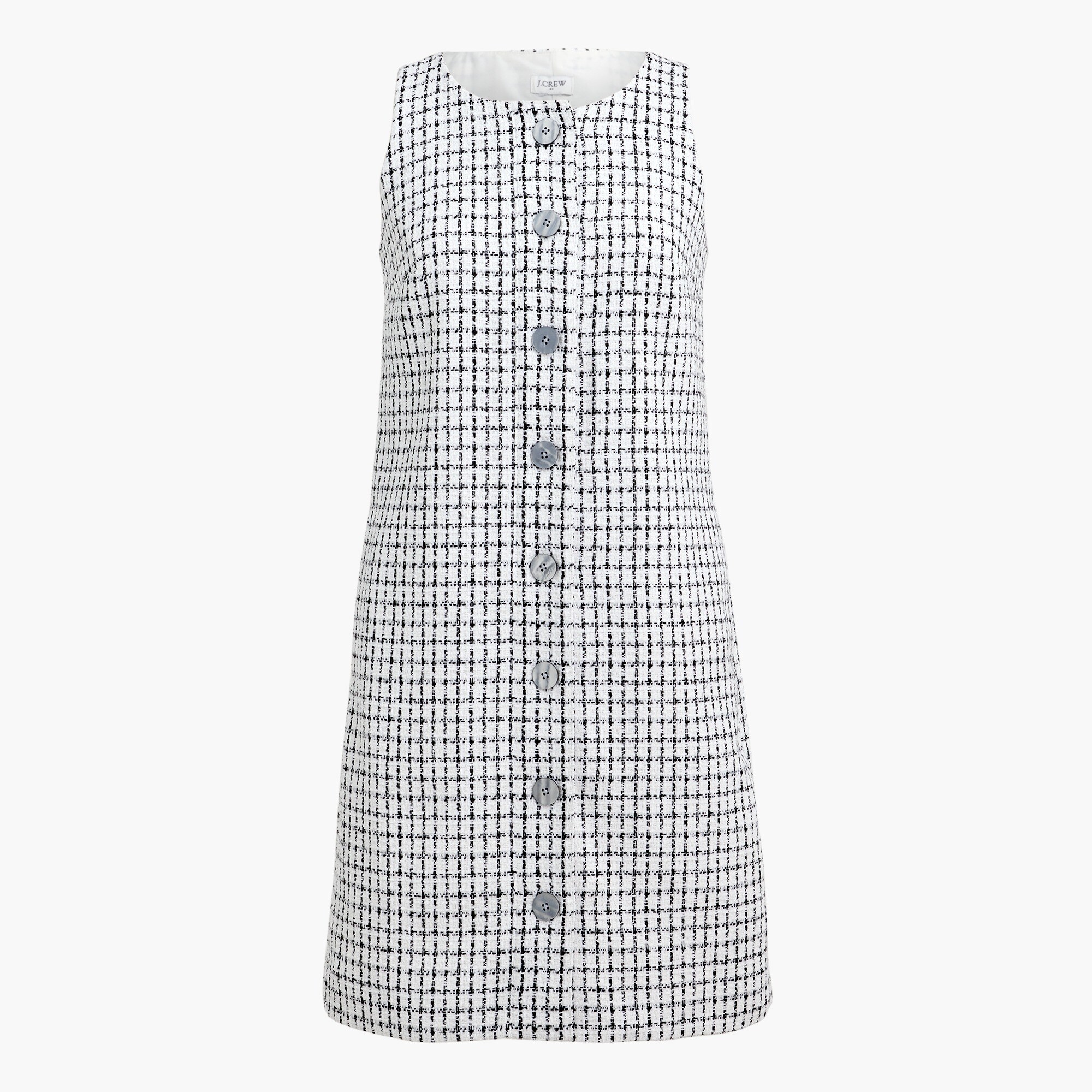 factory: sleeveless tweed button-front shift dress for women