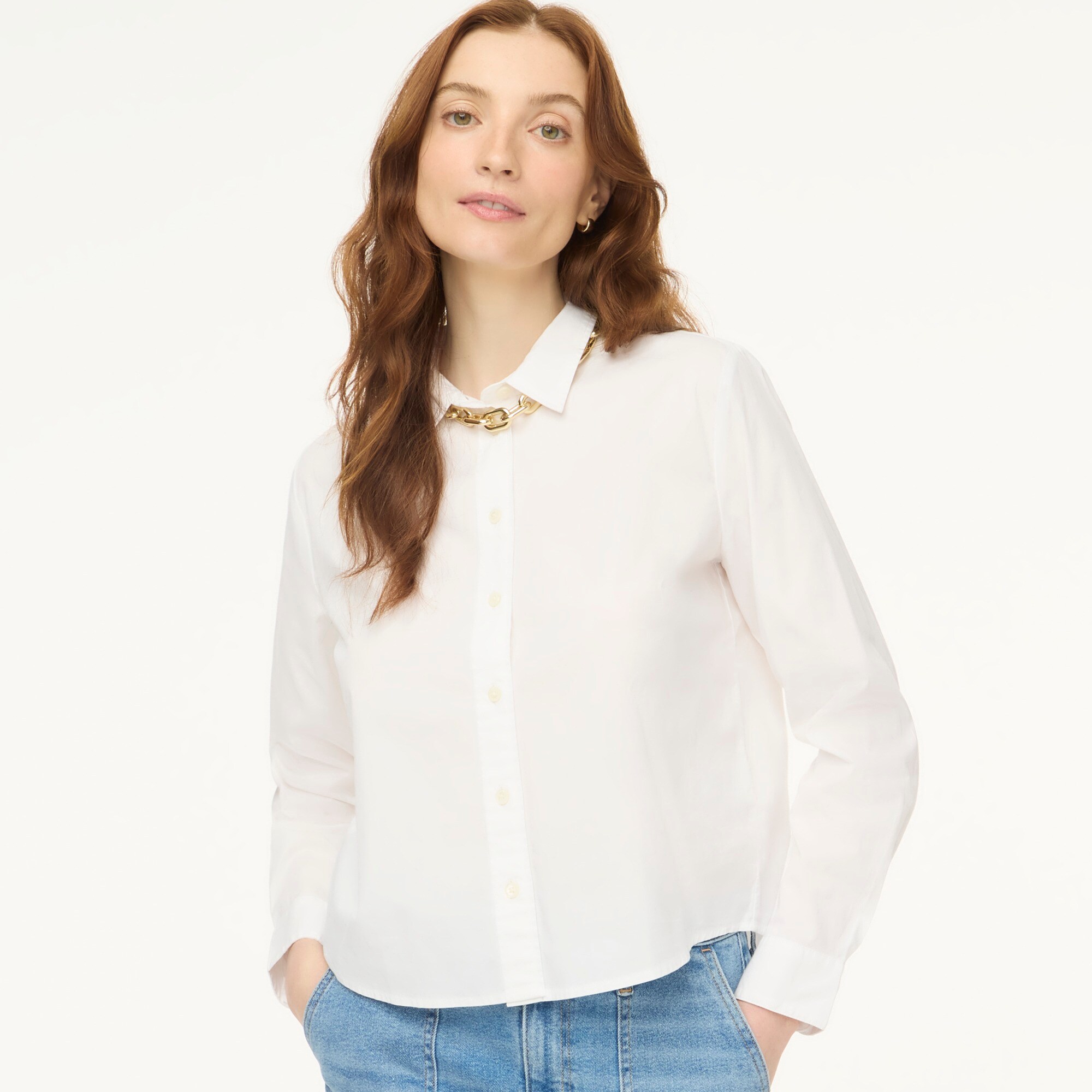 womens Petite modern button-up shirt
