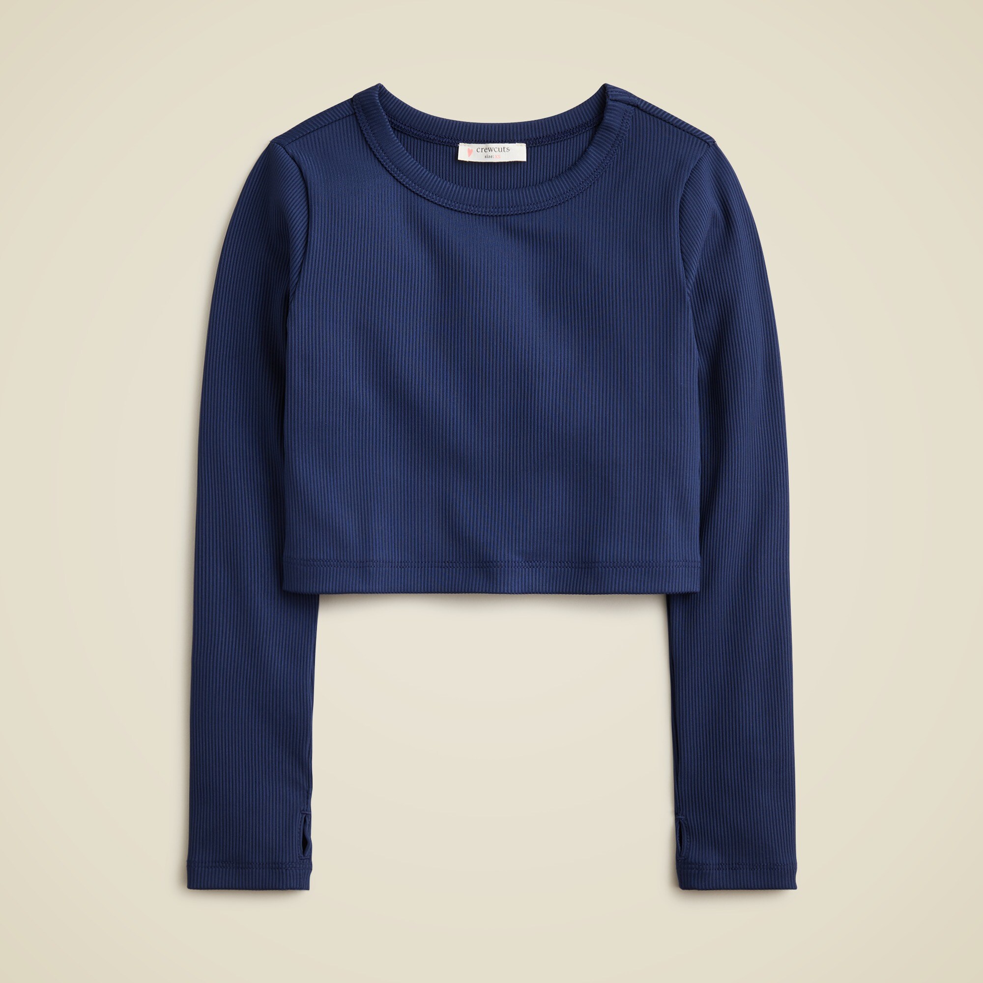 Girls' active long-sleeve cropped top in stretchy rib