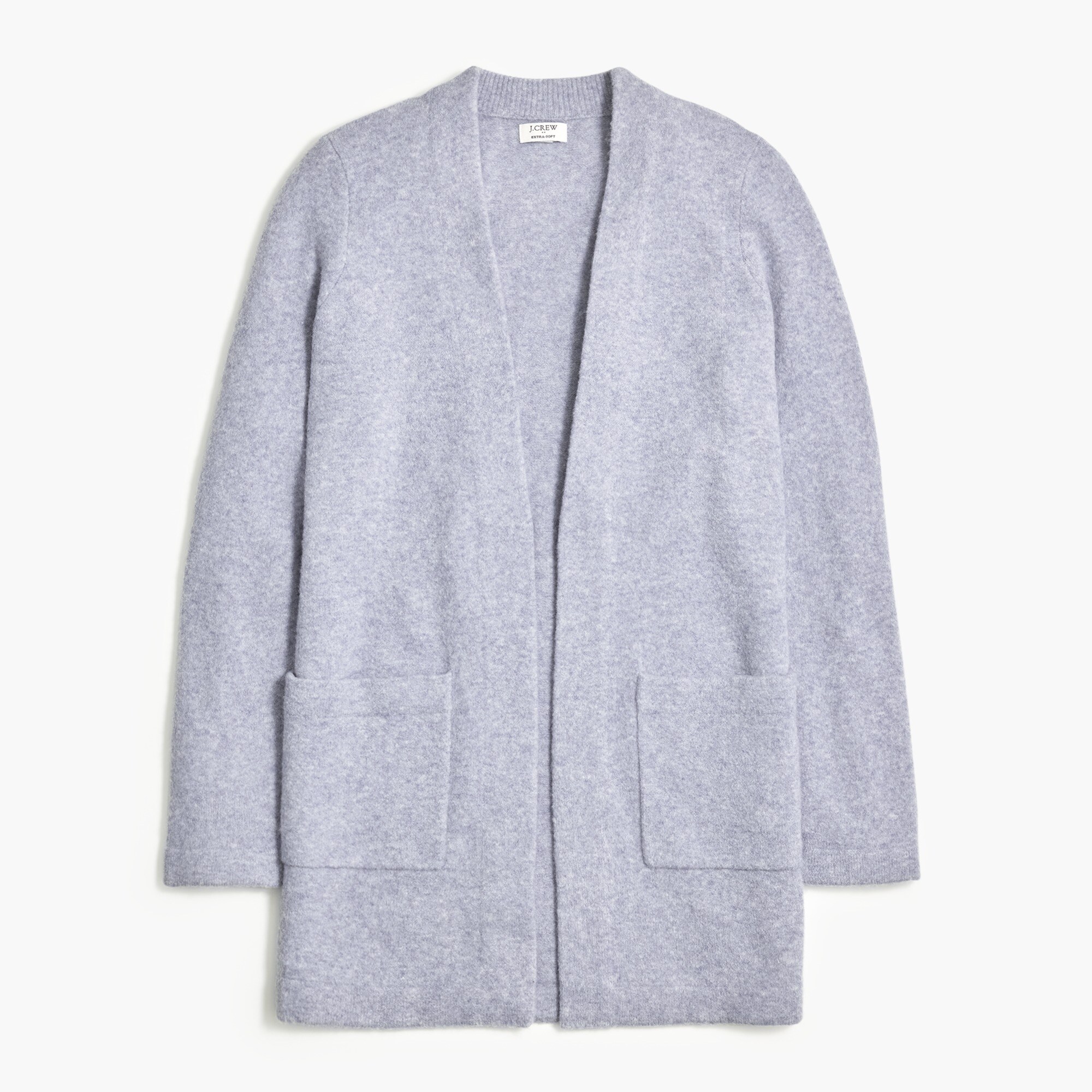 Long open cardigan sweater in extra-soft yarn