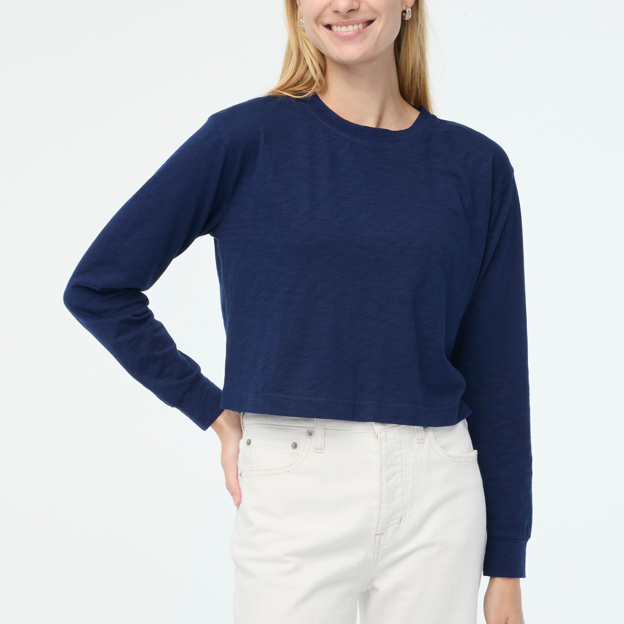 Long-sleeve cropped crewneck tee