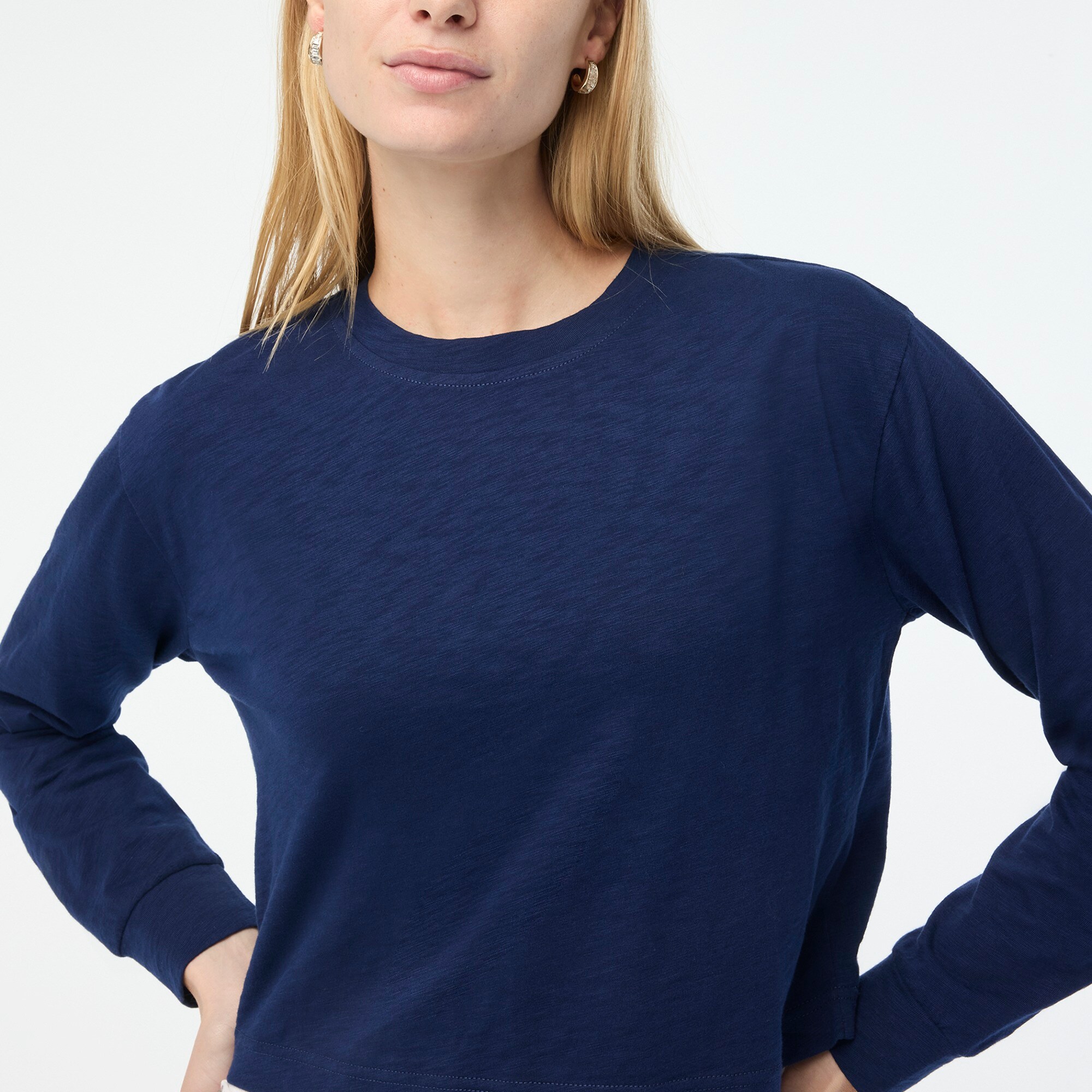Factory Long sleeve Cropped Crewneck Tee For Women