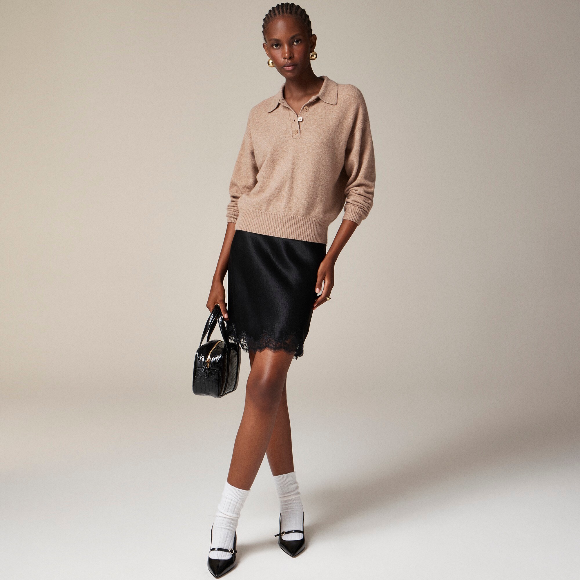 Long-sleeve sweater-polo in Supersoft yarn