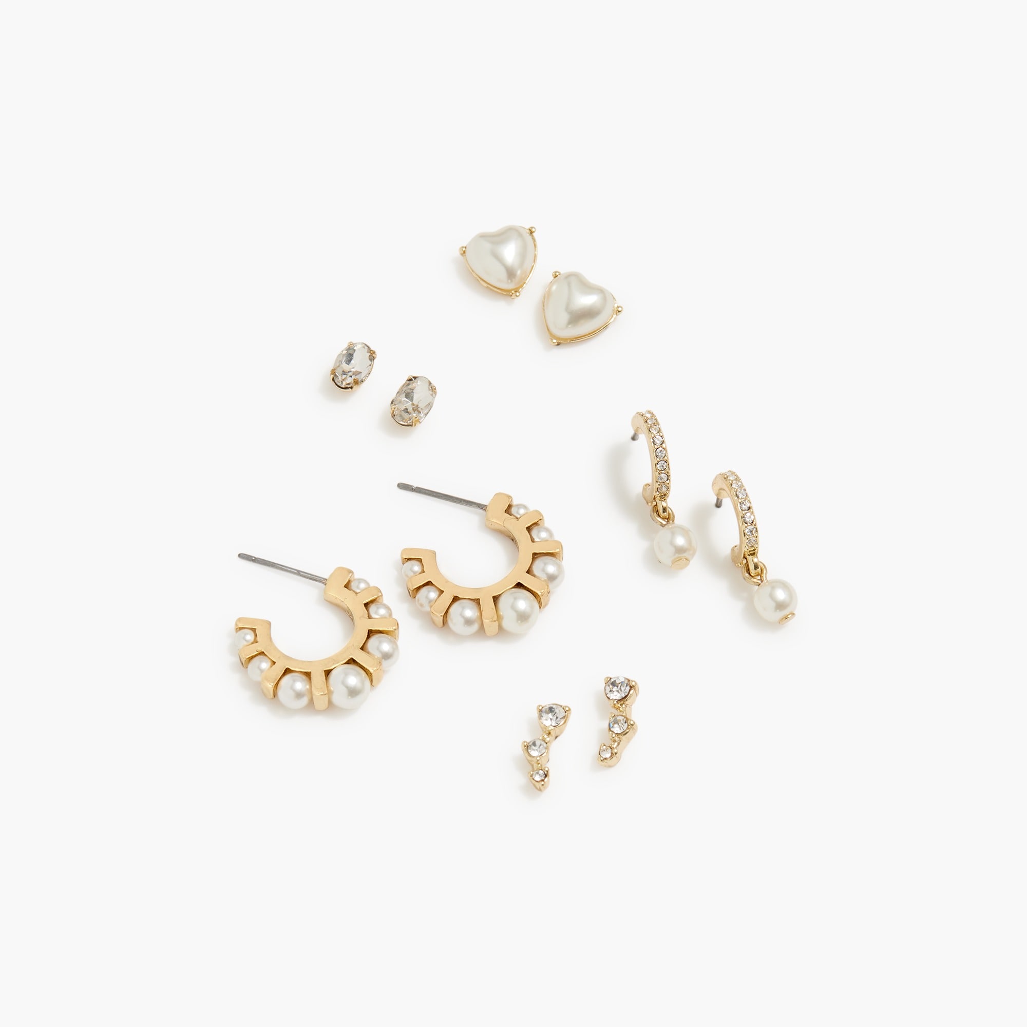 pearl and crystal earrings set-of-five for women