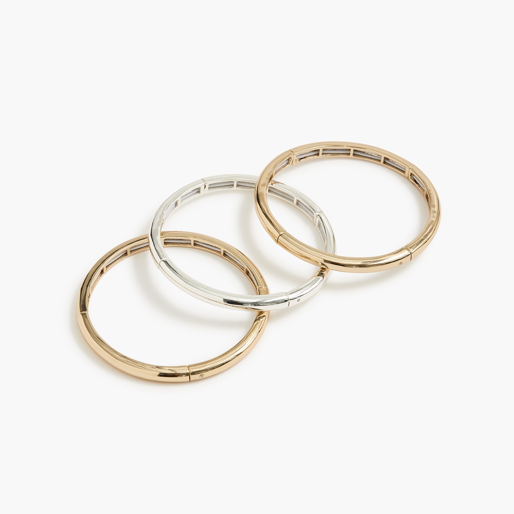 Gold and silver stretch bangle bracelets set-of-three