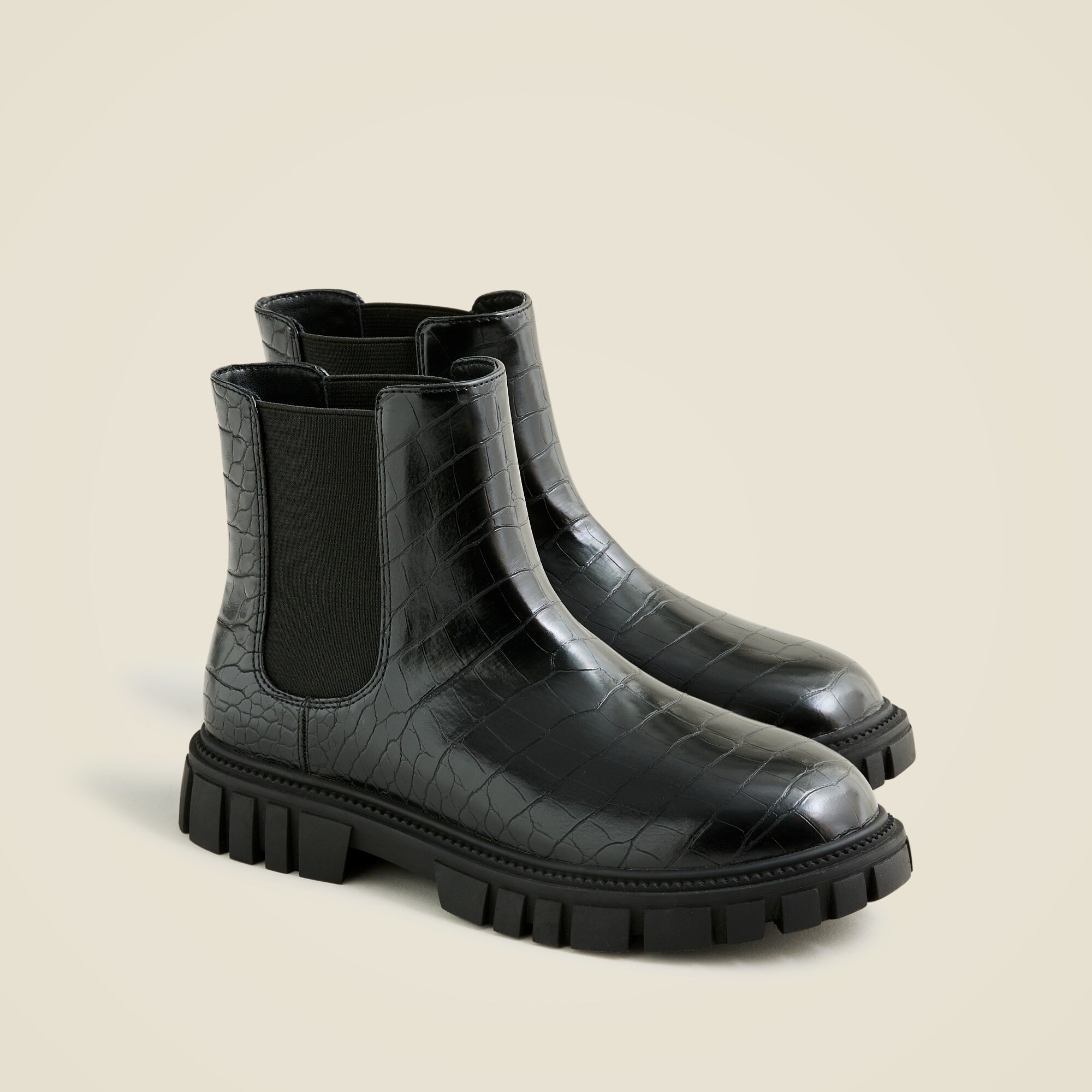 Girls' lug-sole boots in croc-embossed faux leather