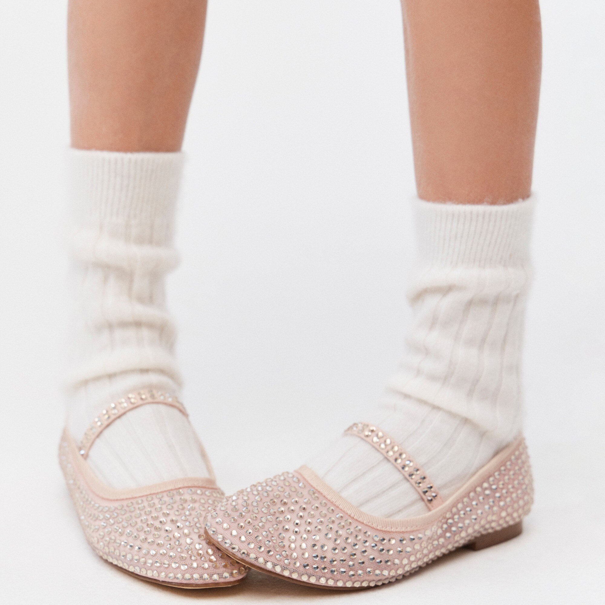 Girls crystal embellished ballet flats in mesh